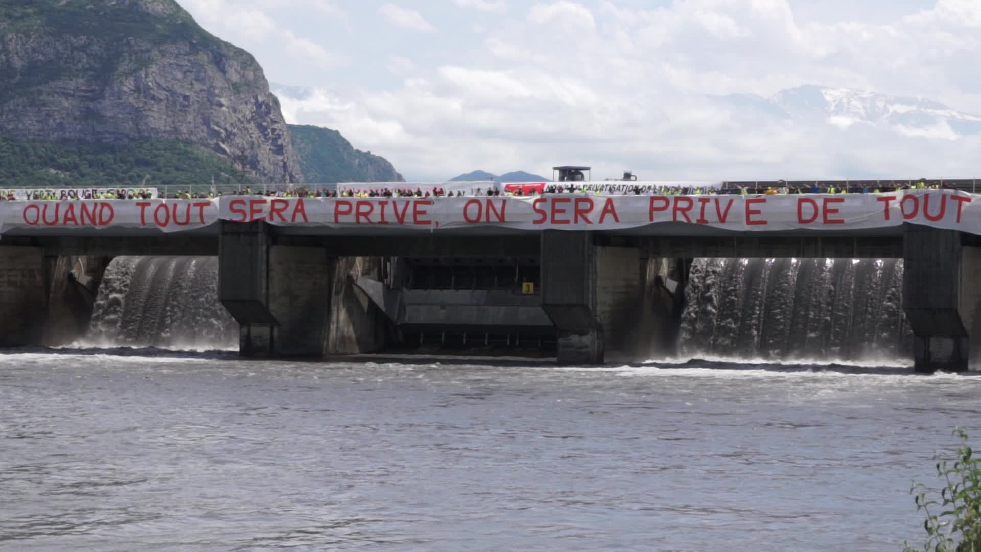 Rally against the privatization of hydroelectric dams in Saint-Egrève in Isère