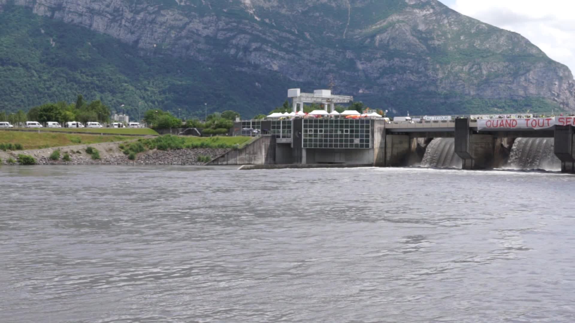 Rally against the privatization of hydroelectric dams in Saint-Egrève in Isère