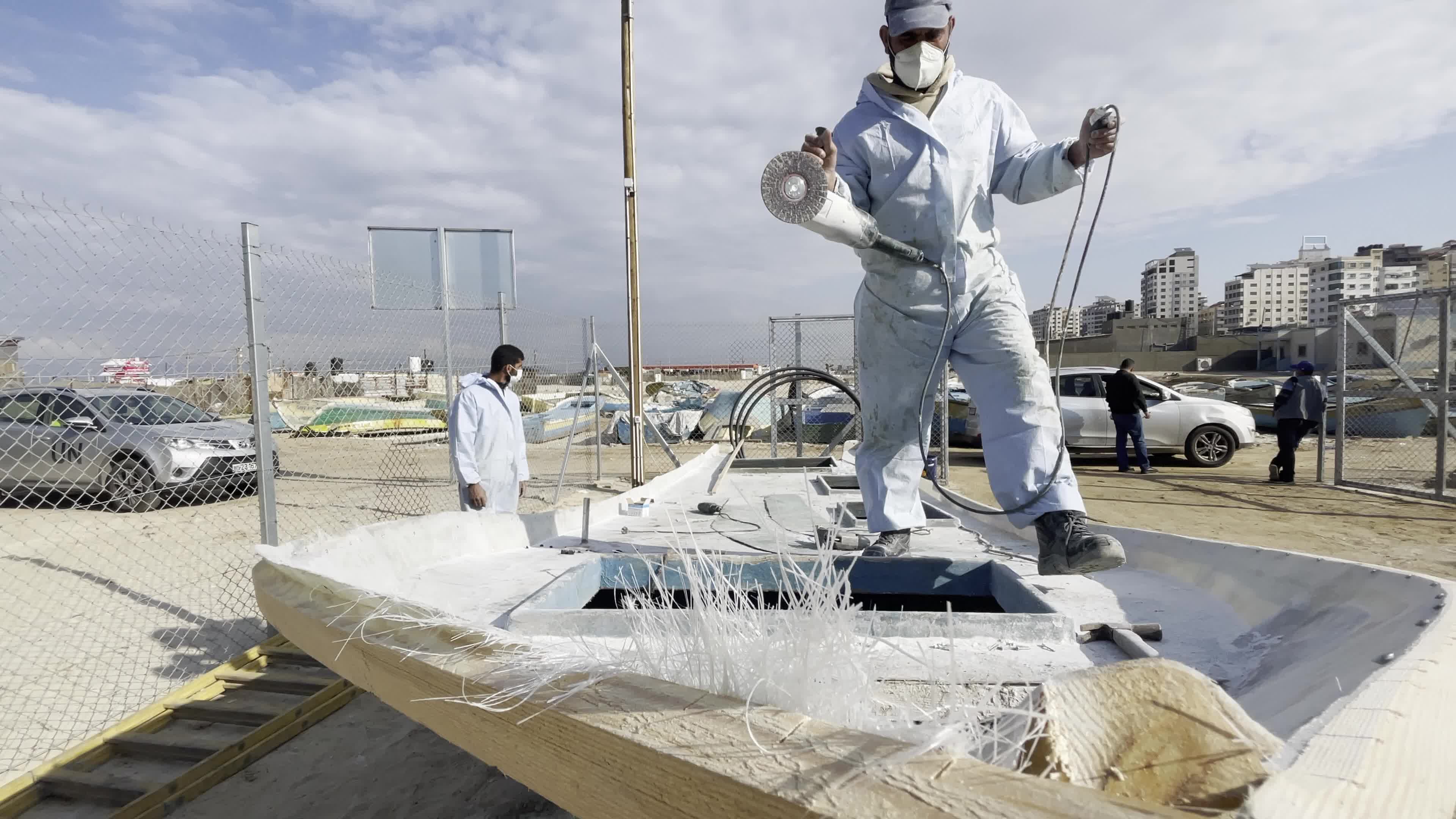 Fiberglass For Repairs Fishing Boat In Gaza