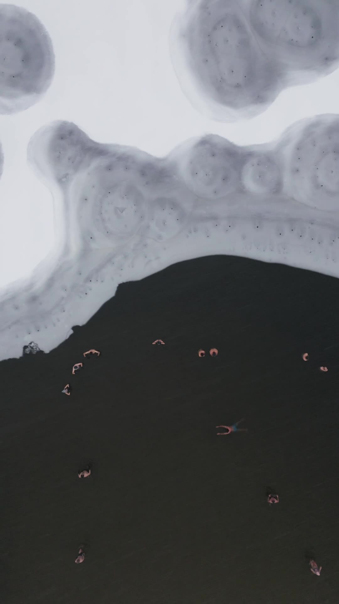 Winter Swimmers in Warsaw During Snowstorm Seen from the Air