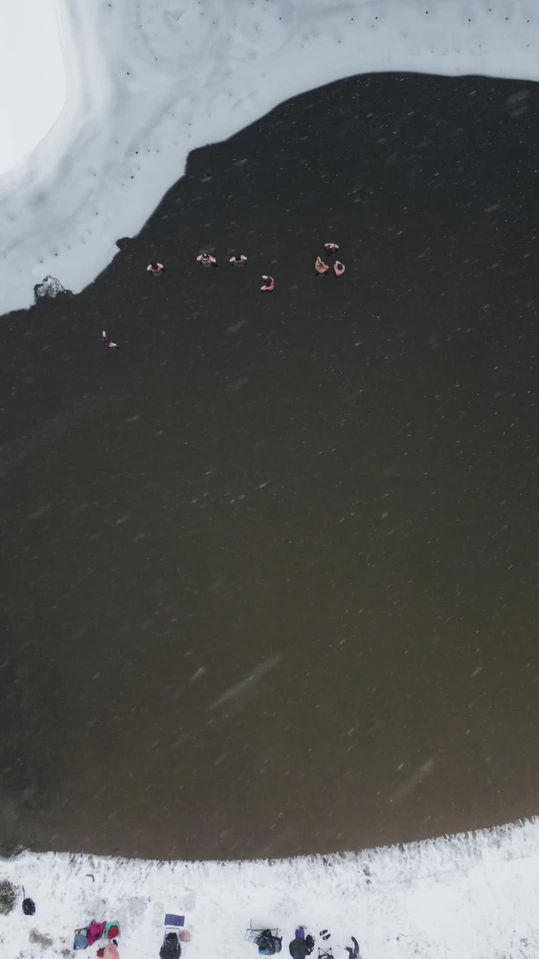 Winter Swimmers in Warsaw During Snowstorm Seen from the Air