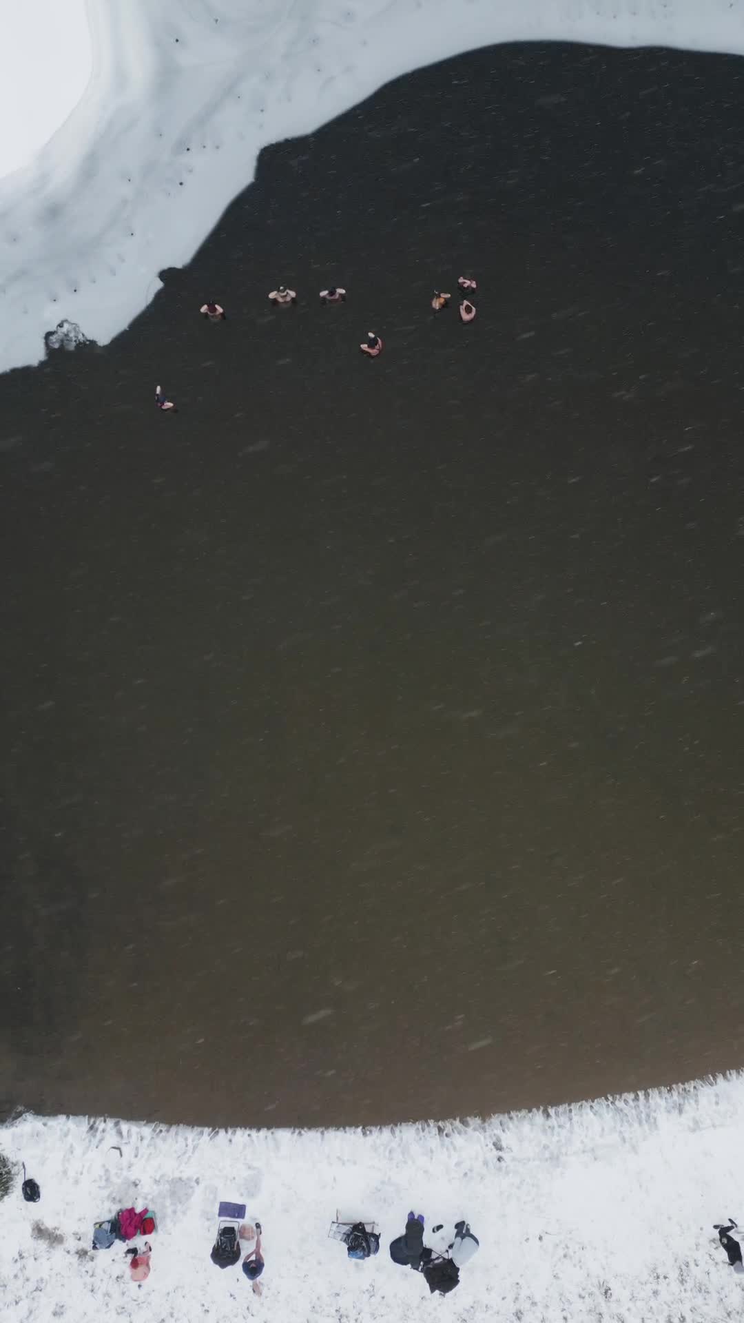 Winter Swimmers in Warsaw During Snowstorm Seen from the Air