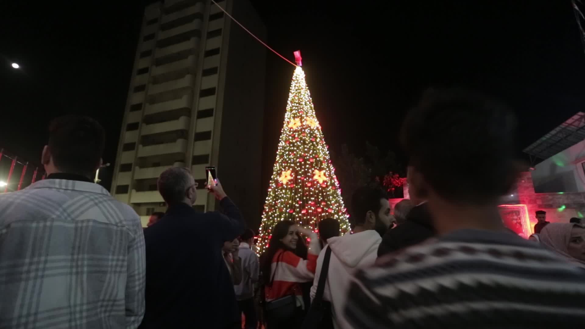 Palestinians attend Christmas tree lighting ceremony in Gaza
