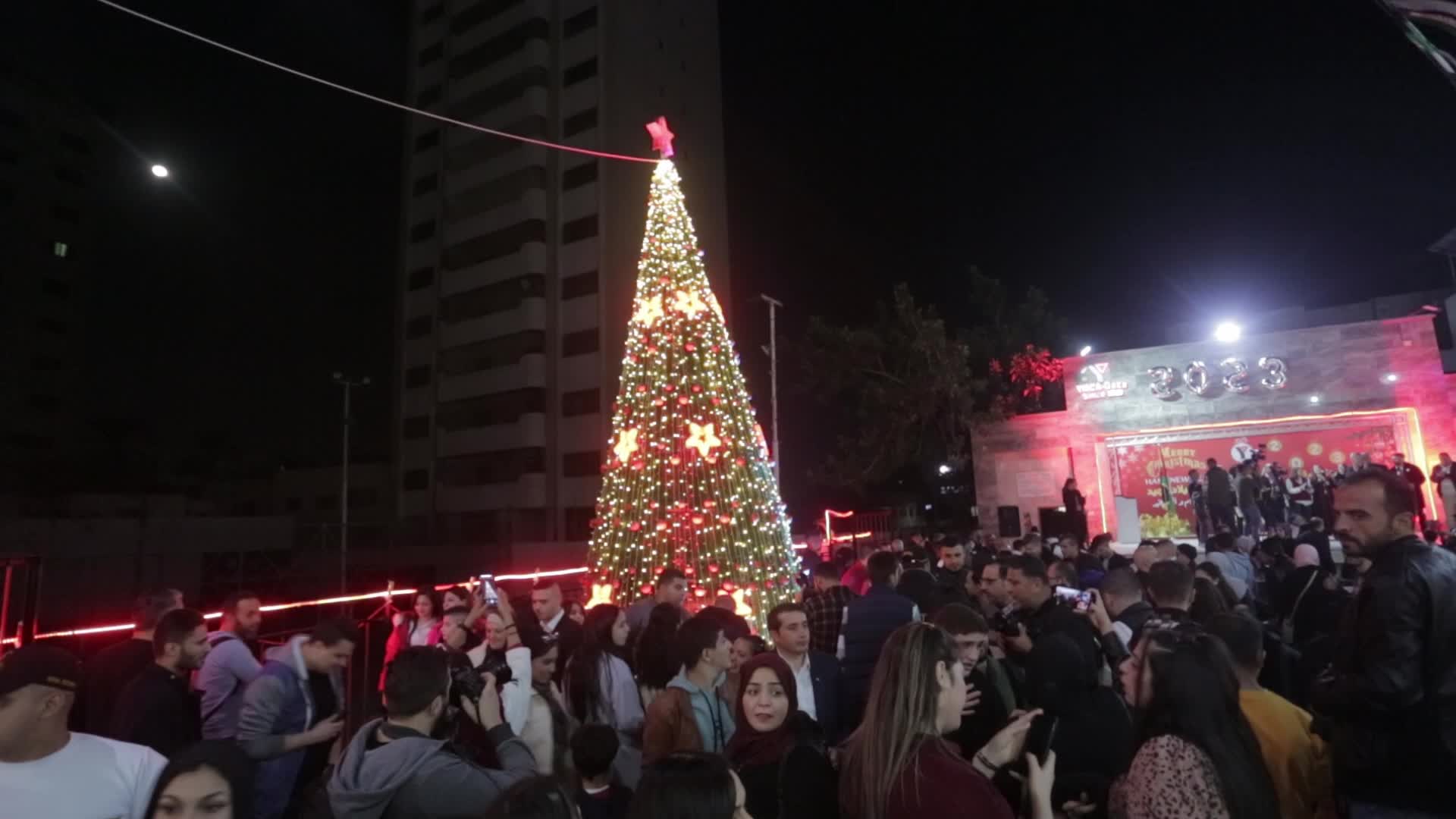 Palestinians attend Christmas tree lighting ceremony in Gaza