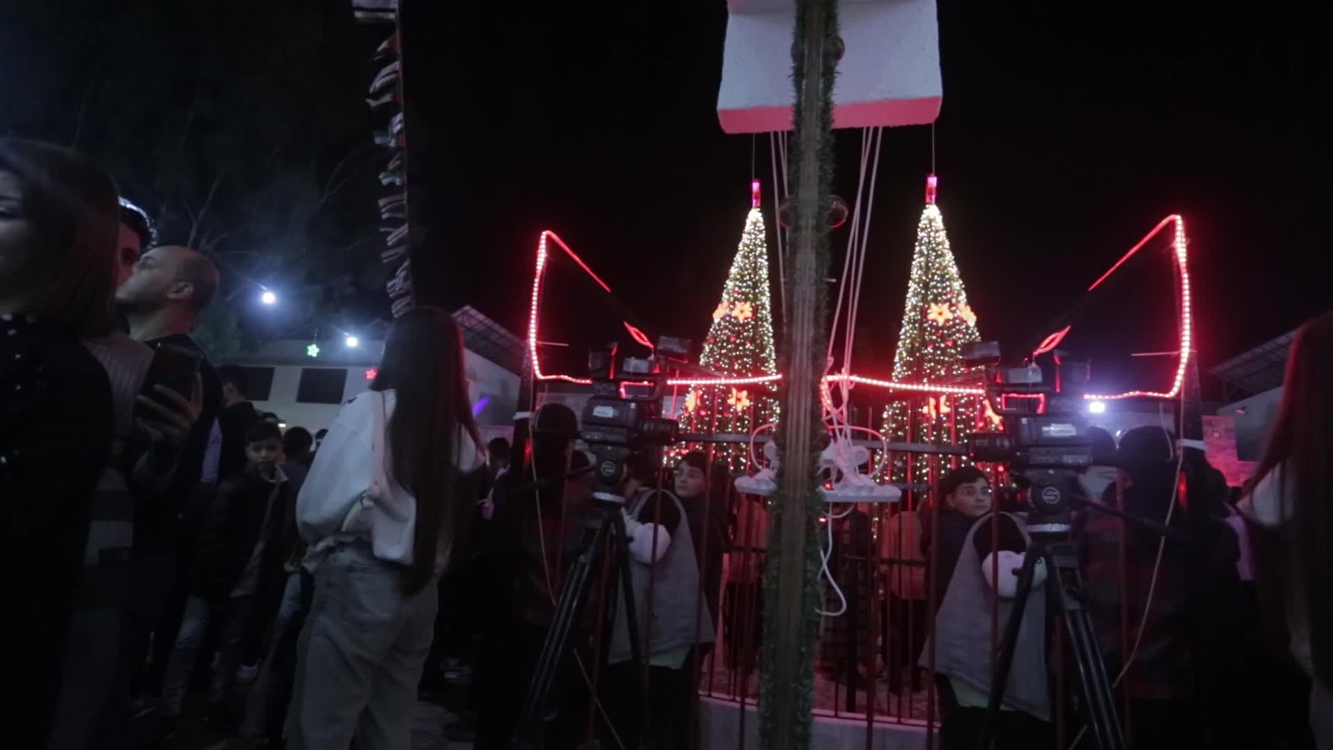 Palestinians attend Christmas tree lighting ceremony in Gaza