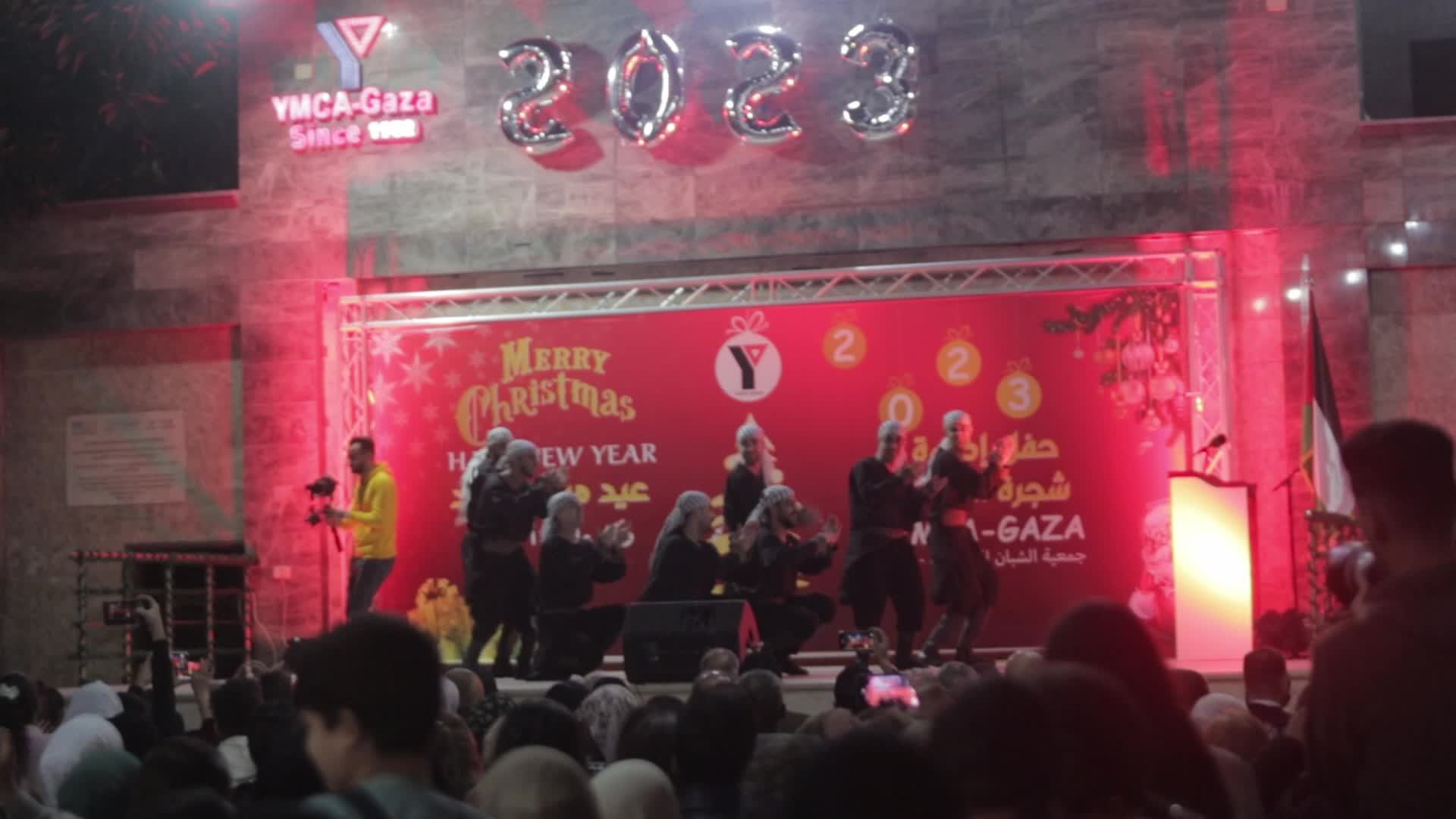Palestinians attend Christmas tree lighting ceremony in Gaza