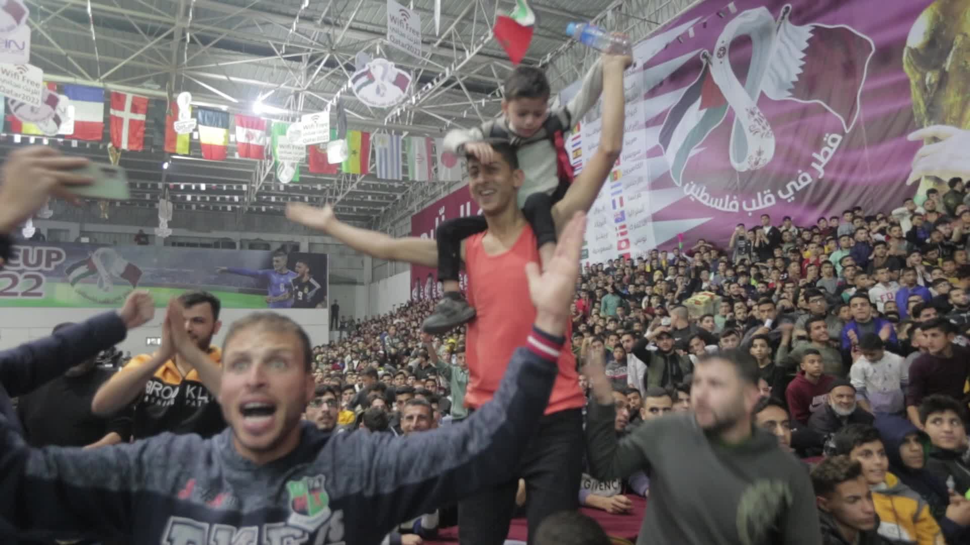 Palestinians Watch The Quarter-Final Match Between Morocco v Portugal