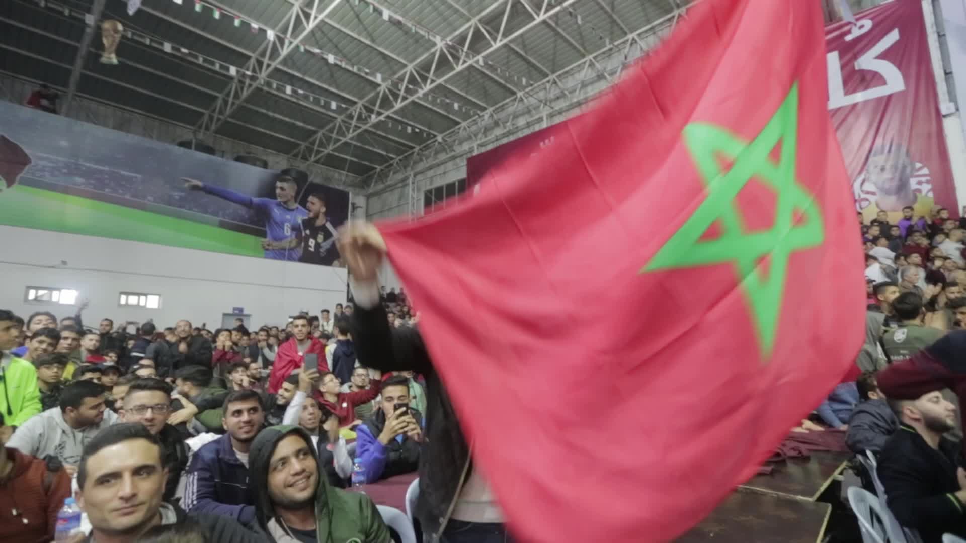 Palestinians Watch The Quarter-Final Match Between Morocco v Portugal