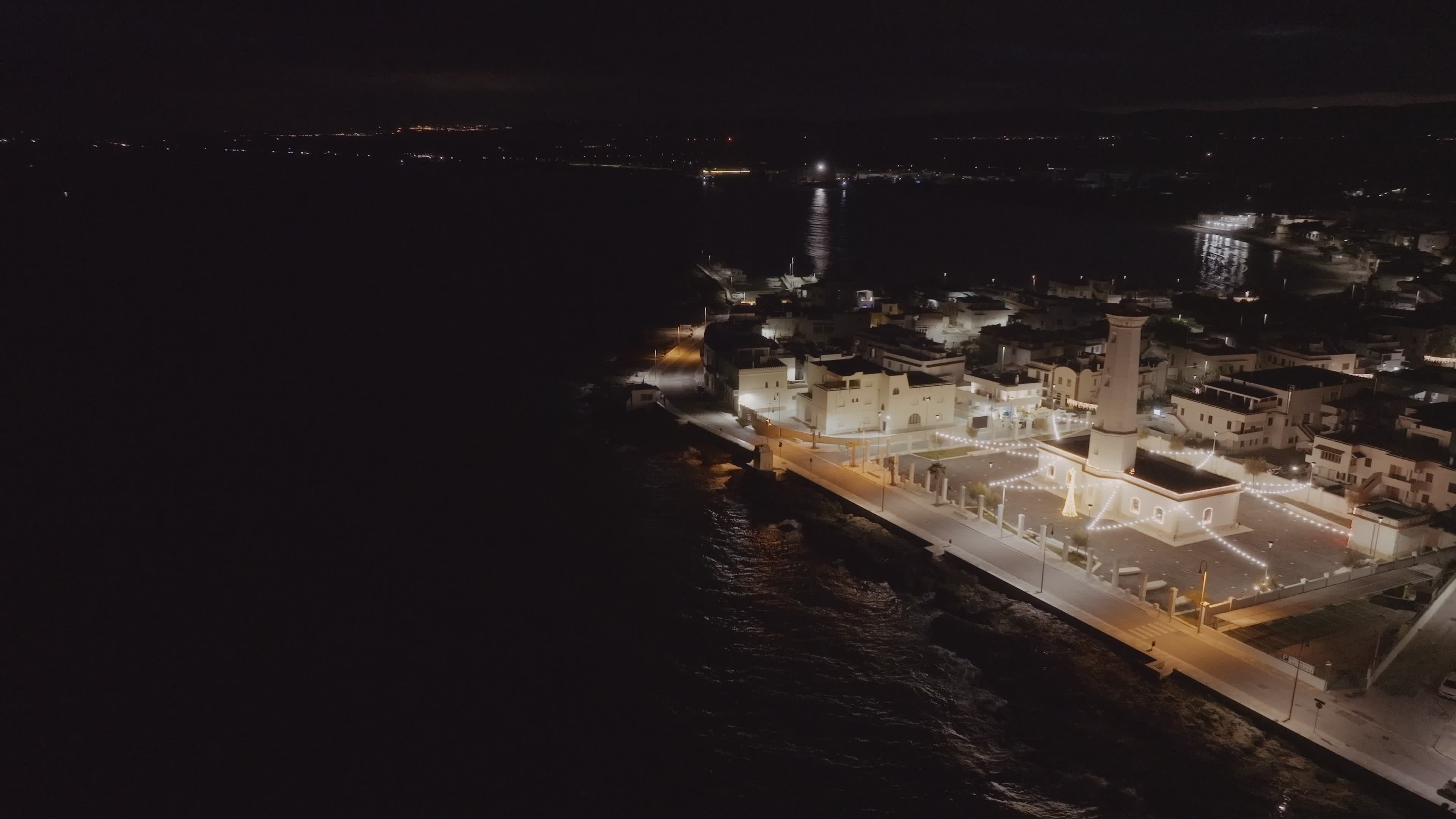 Drone View Of Lighthouse At Night