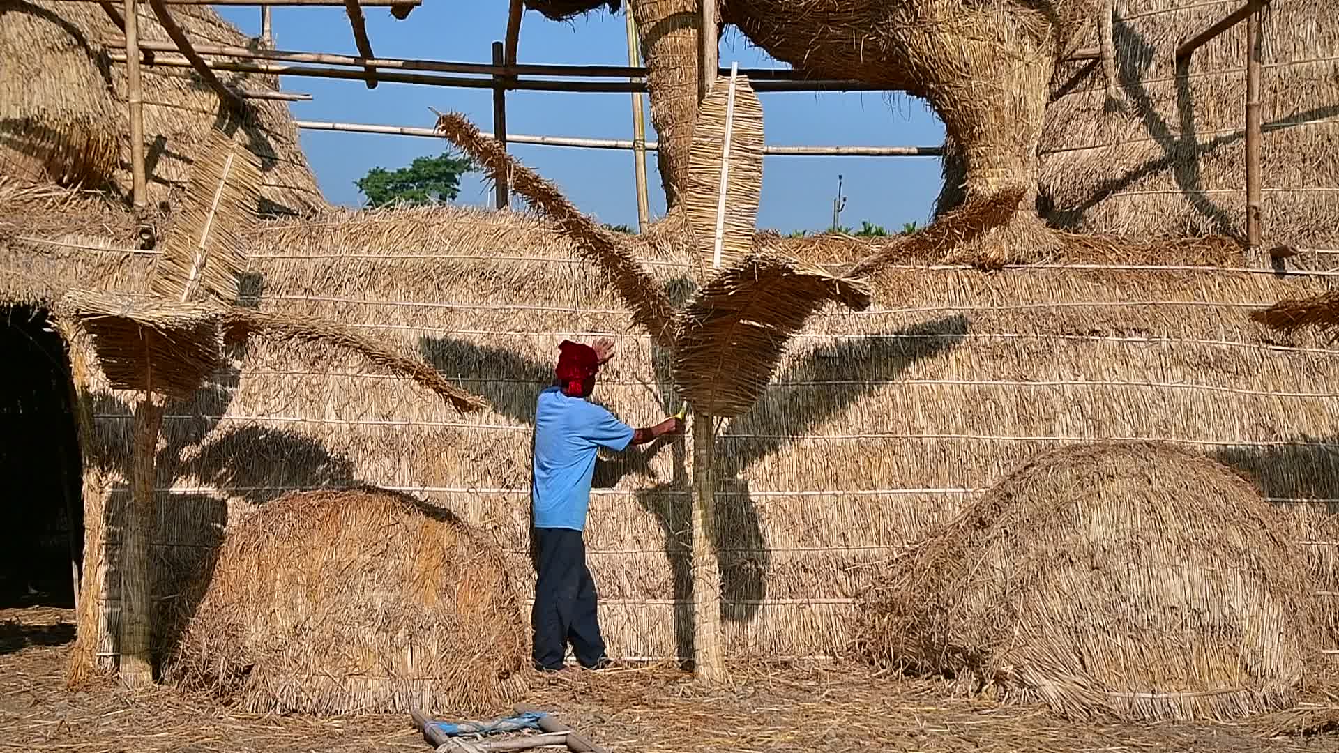 Man - Animal conflict Themed Bhela Ghar Made For Bhogali Bihu In India