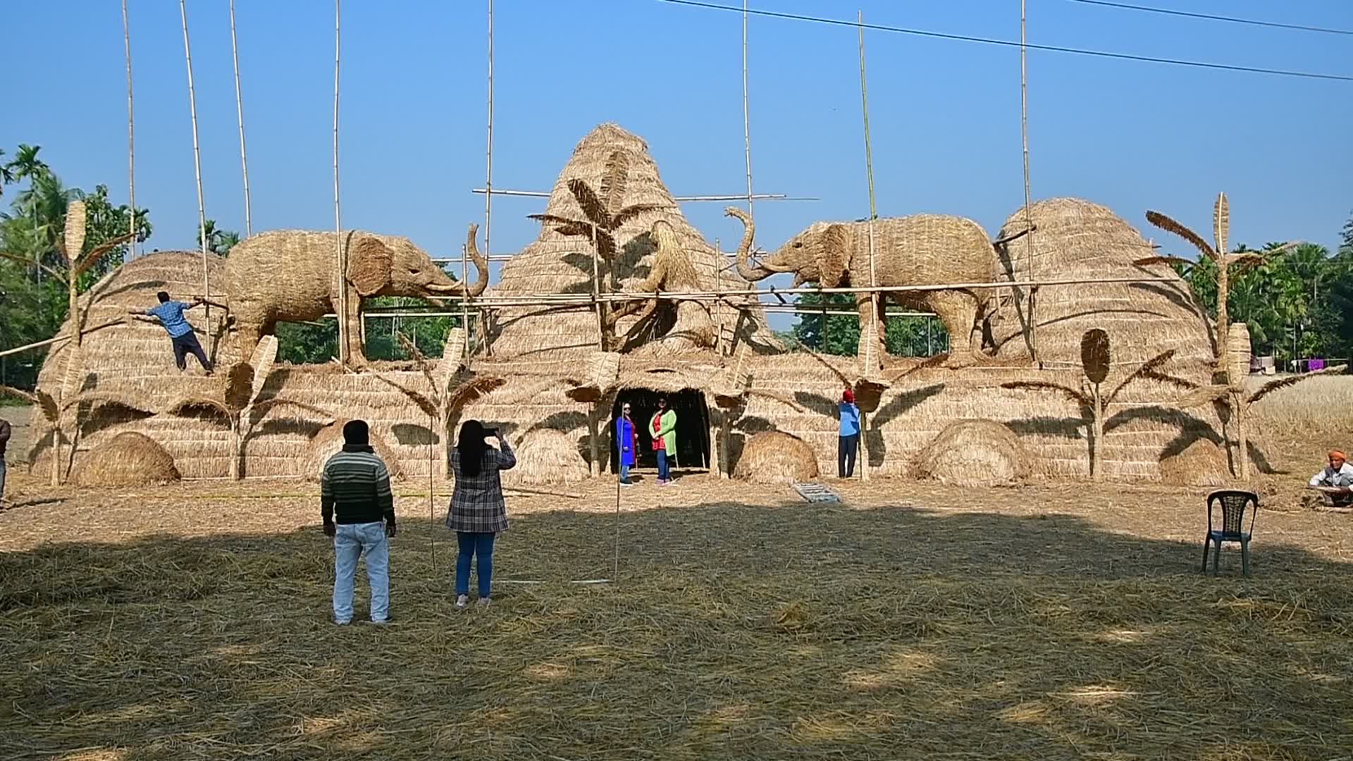 Man - Animal conflict Themed Bhela Ghar Made For Bhogali Bihu In India