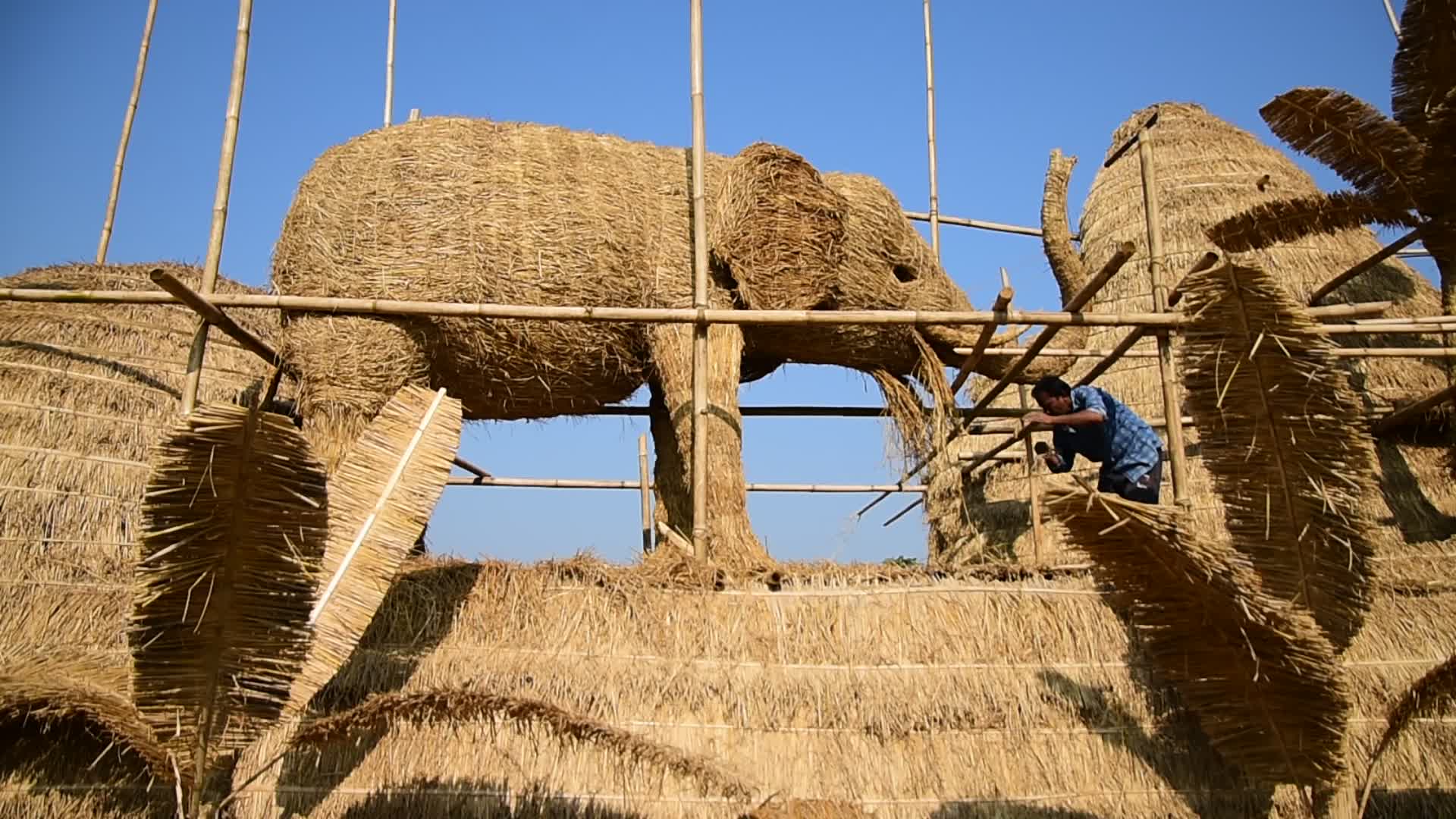 Man - Animal conflict Themed Bhela Ghar Made For Bhogali Bihu In India