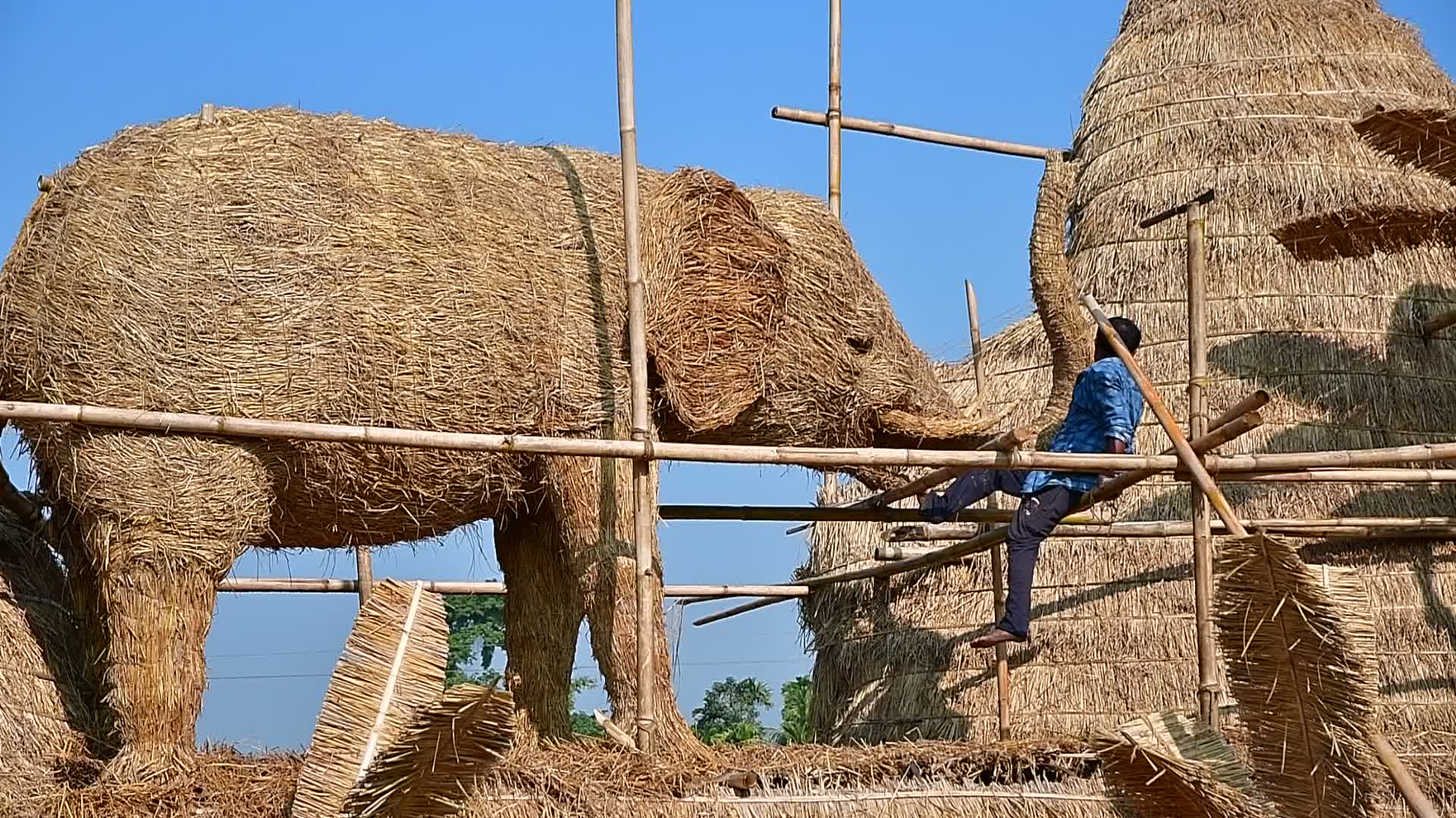 Man - Animal conflict Themed Bhela Ghar Made For Bhogali Bihu In India