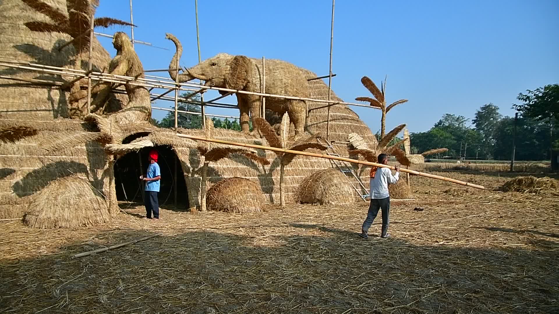 Man - Animal conflict Themed Bhela Ghar Made For Bhogali Bihu In India