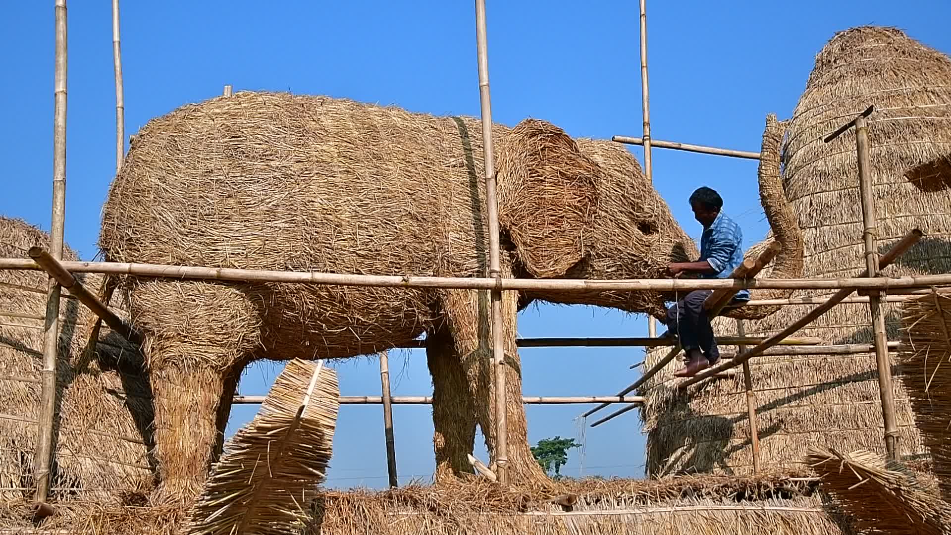 Man - Animal conflict Themed Bhela Ghar Made For Bhogali Bihu In India
