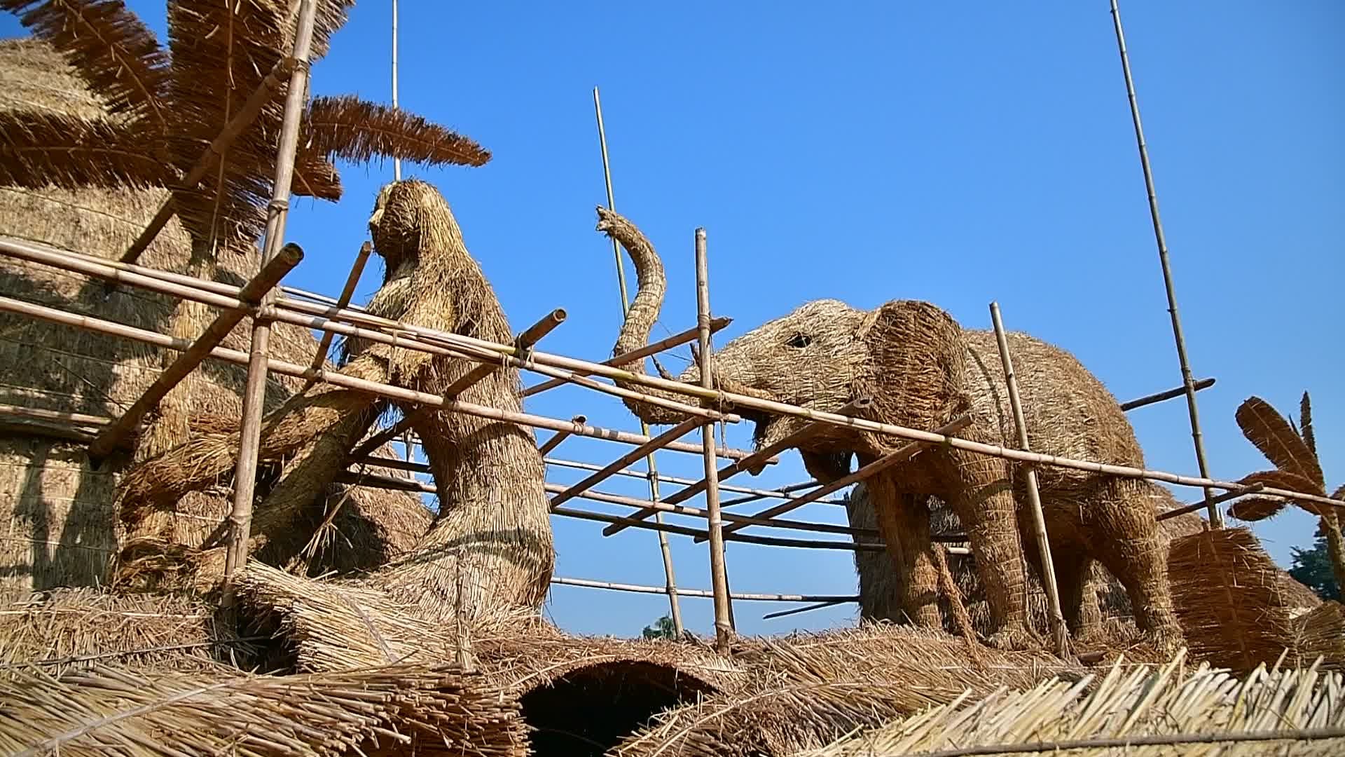 Man - Animal conflict Themed Bhela Ghar Made For Bhogali Bihu In India