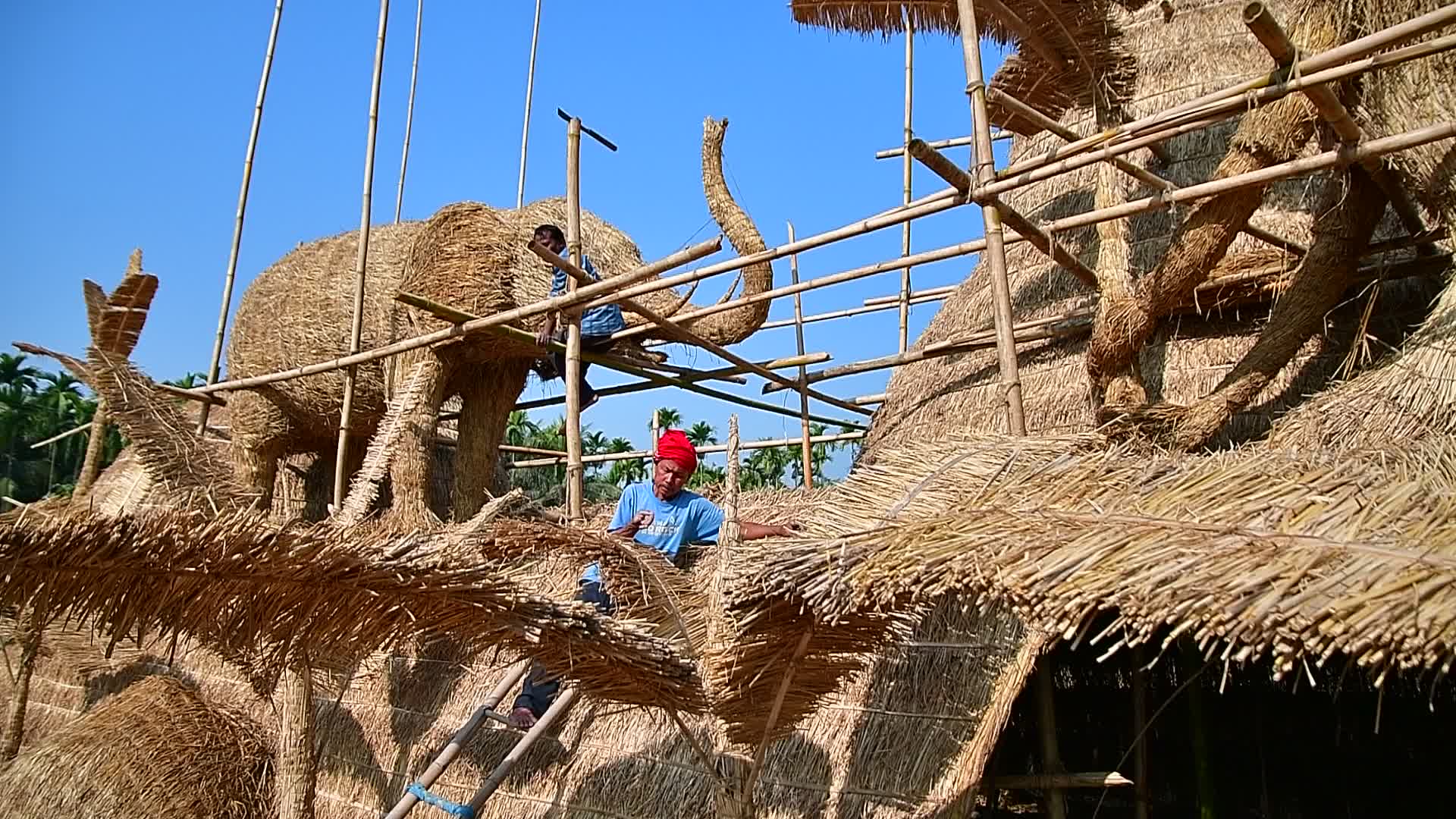 Man - Animal conflict Themed Bhela Ghar Made For Bhogali Bihu In India