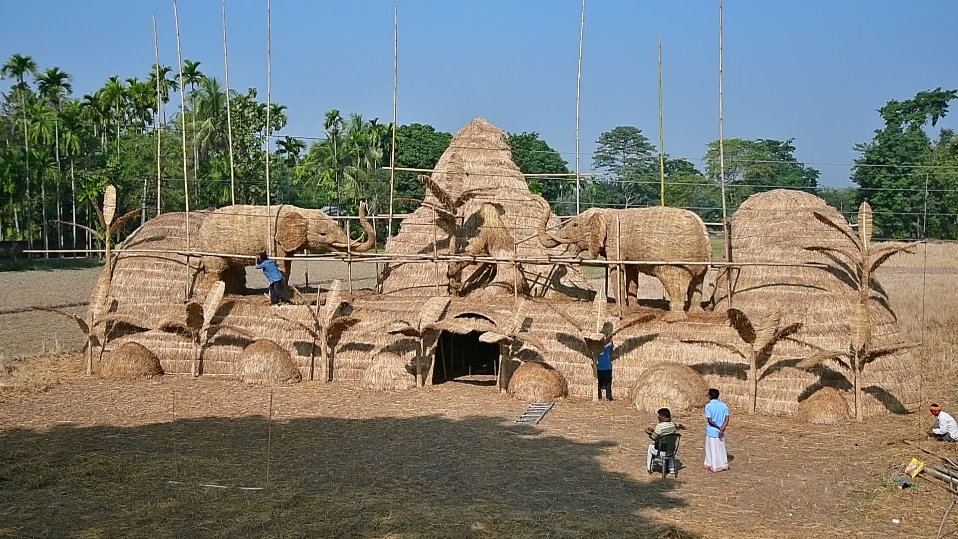 Man - Animal conflict Themed Bhela Ghar Made For Bhogali Bihu In India
