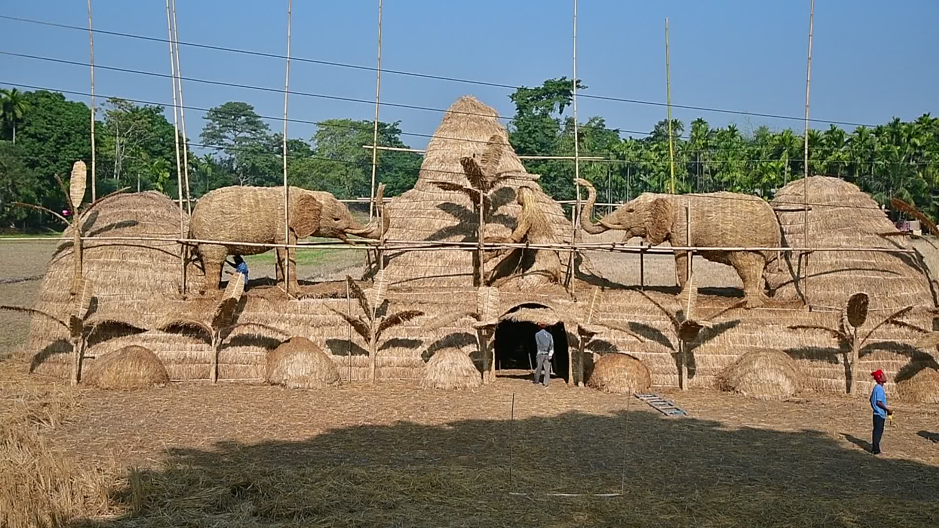 Man - Animal conflict Themed Bhela Ghar Made For Bhogali Bihu In India