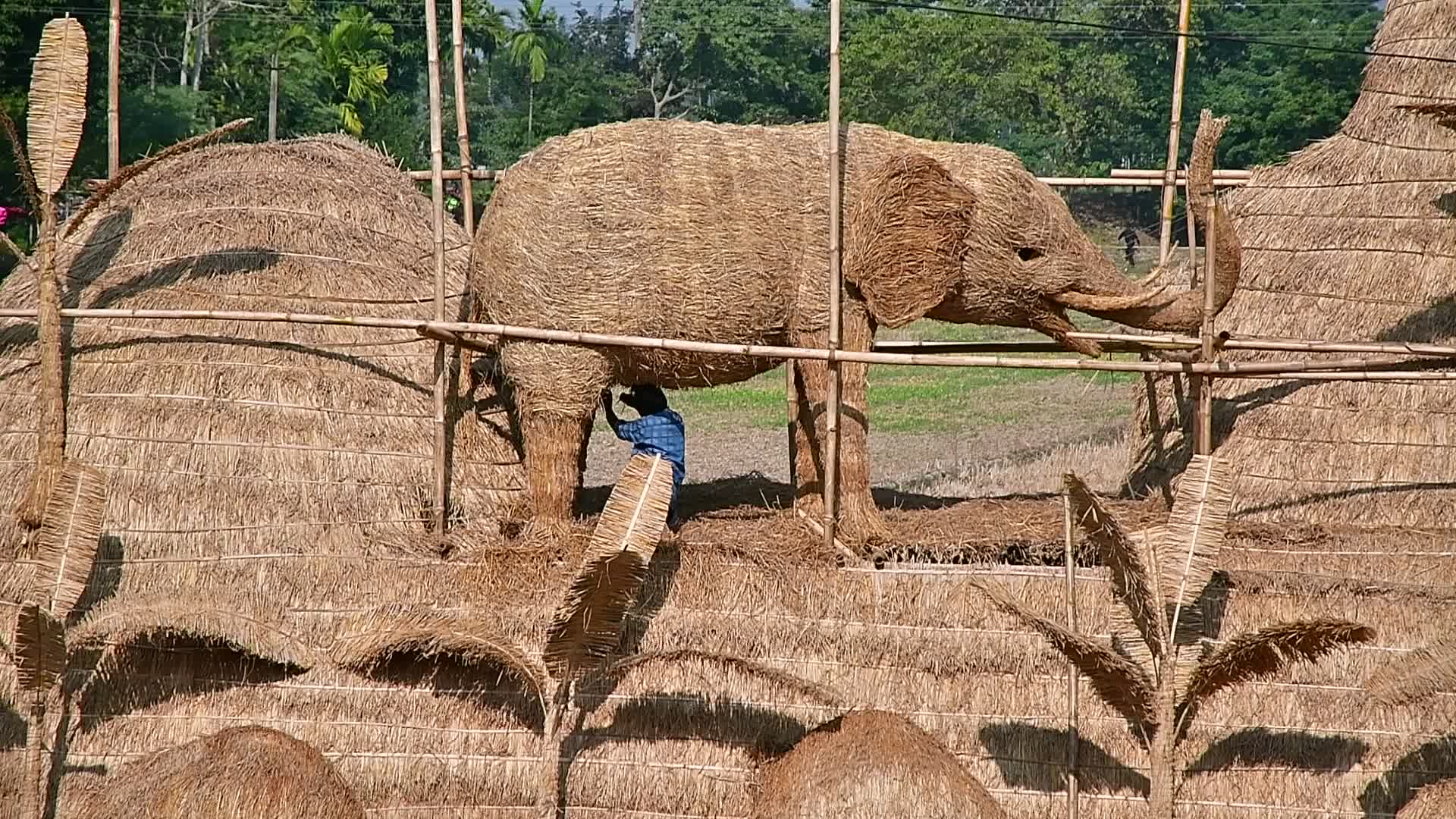Man - Animal conflict Themed Bhela Ghar Made For Bhogali Bihu In India