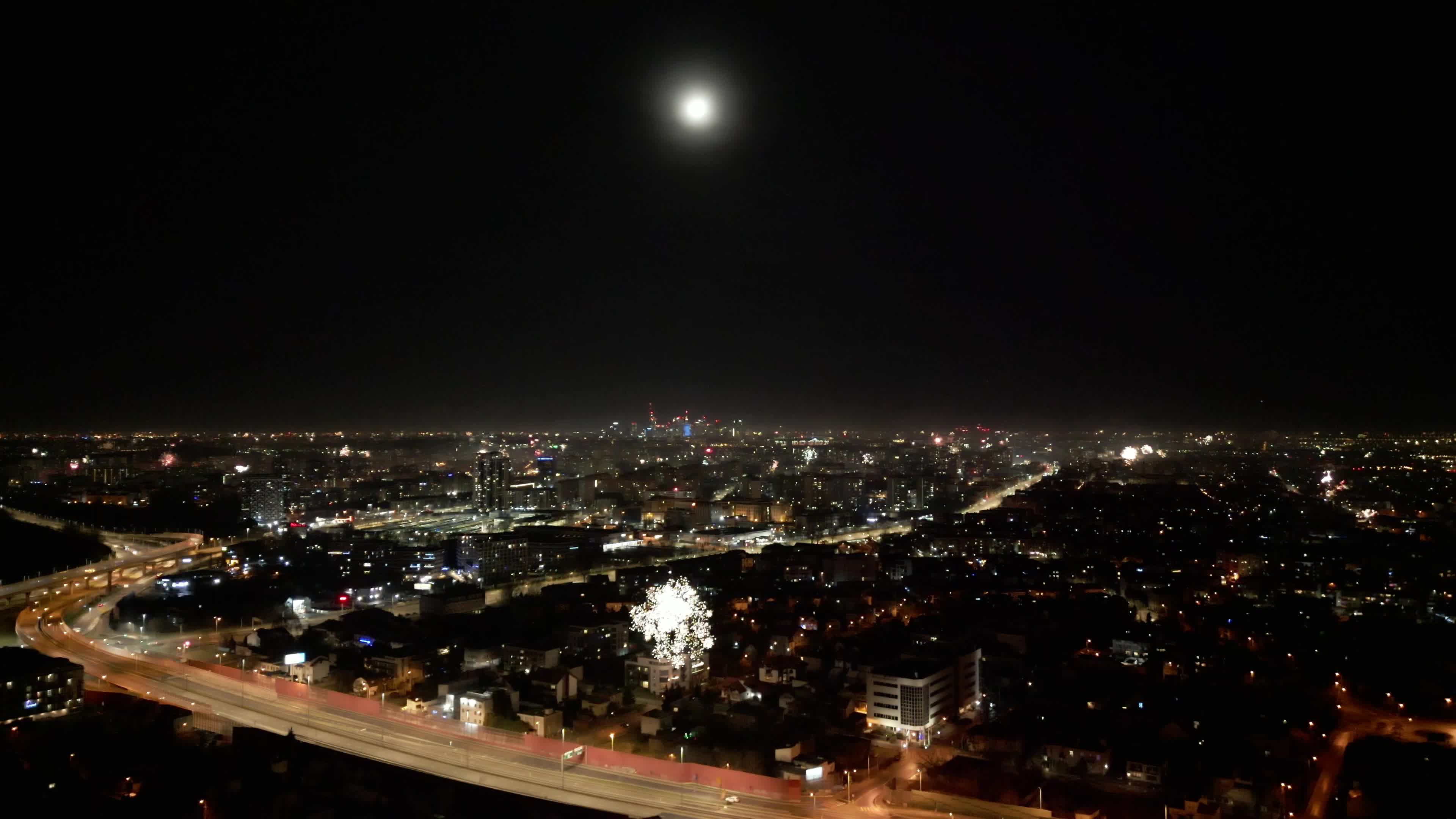 Aerial Footage of Fireworks in Warsaw