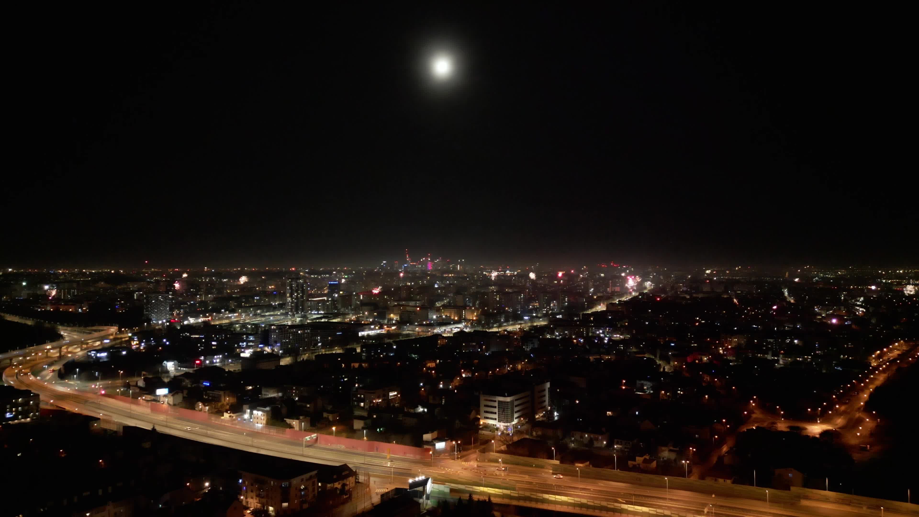 Aerial Footage of Fireworks in Warsaw
