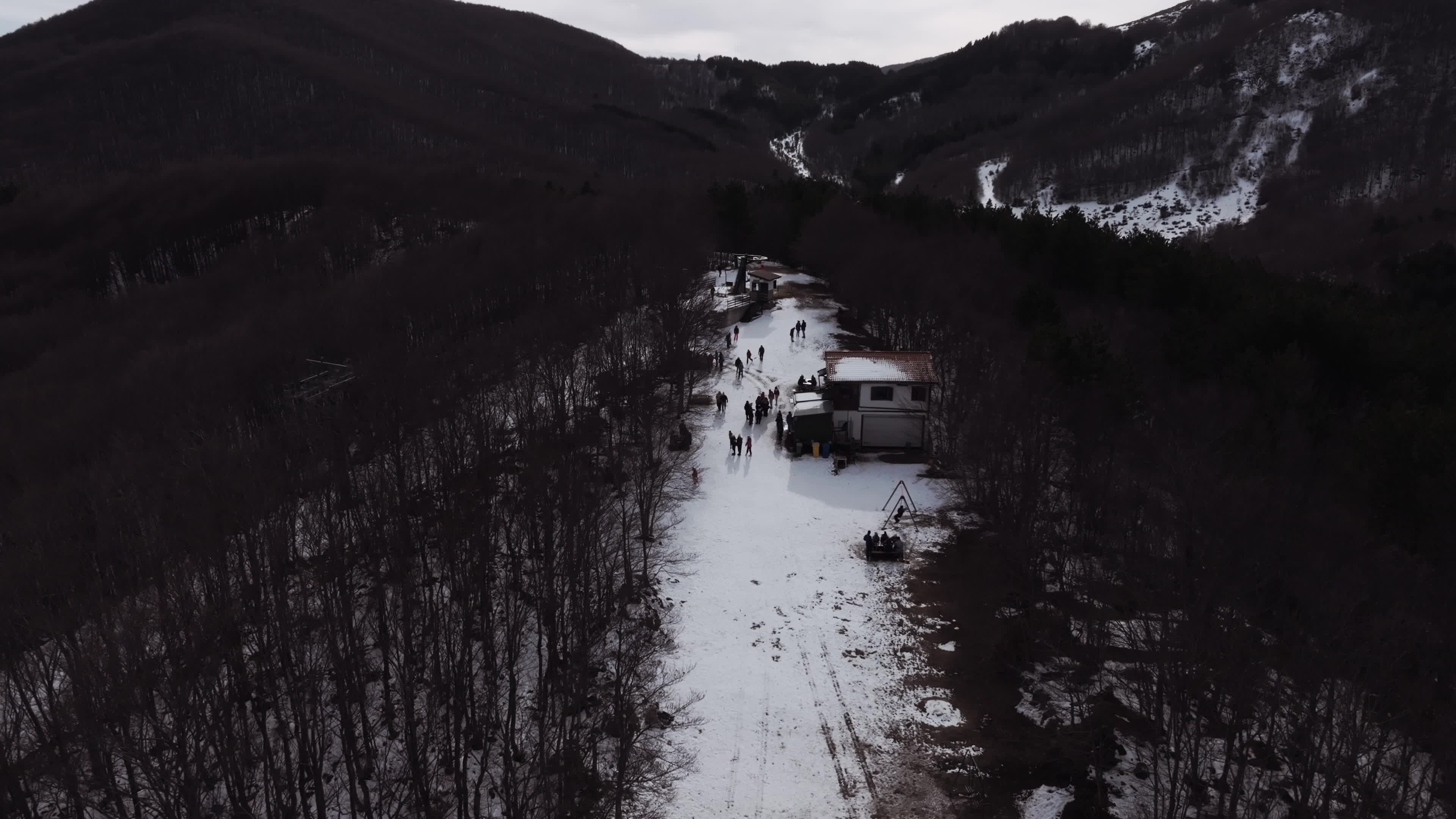 Drone View of Snow-Covered Mountains in Roccaraso, Italy