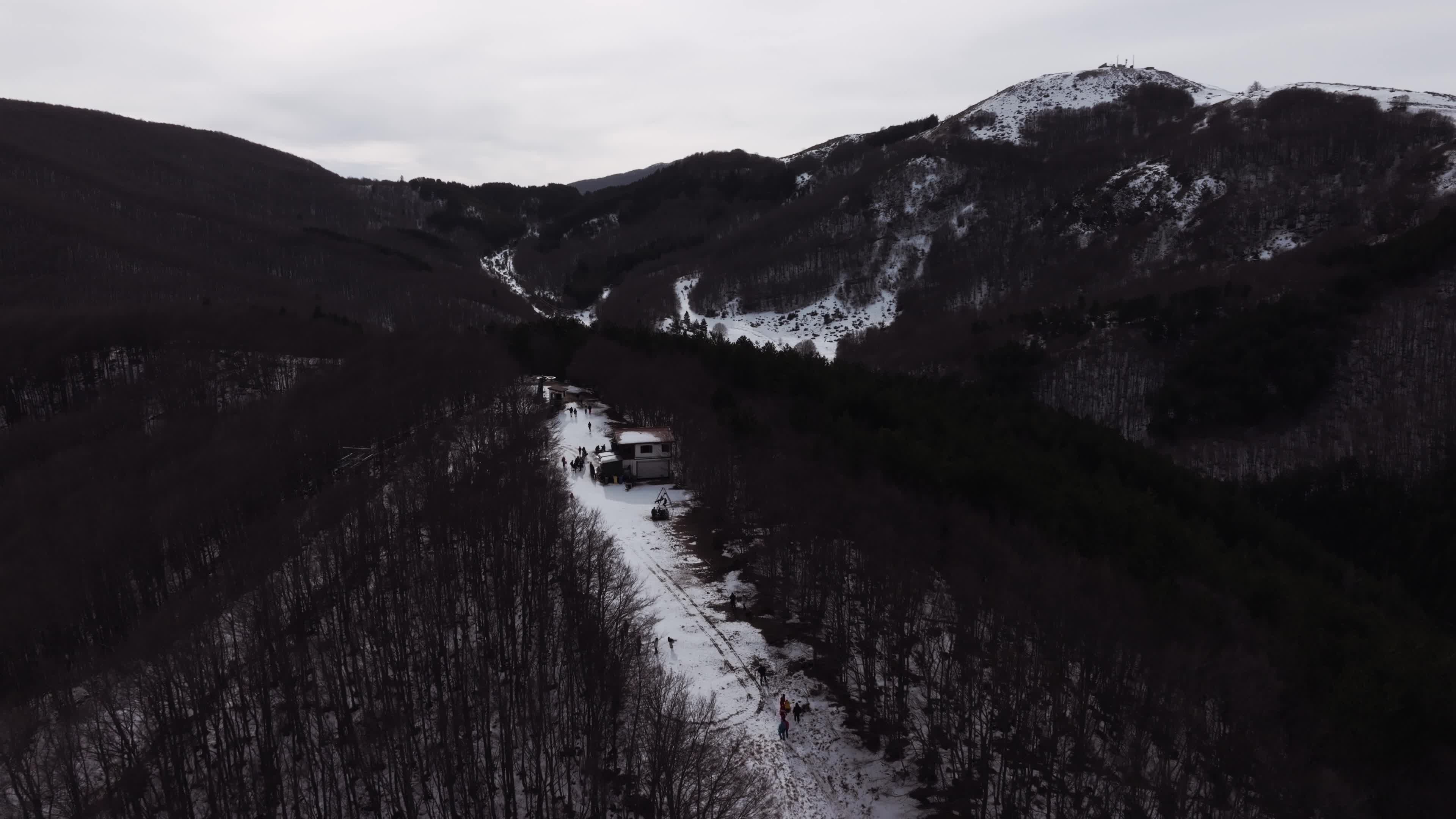 Drone View of Snow-Covered Mountains in Roccaraso, Italy
