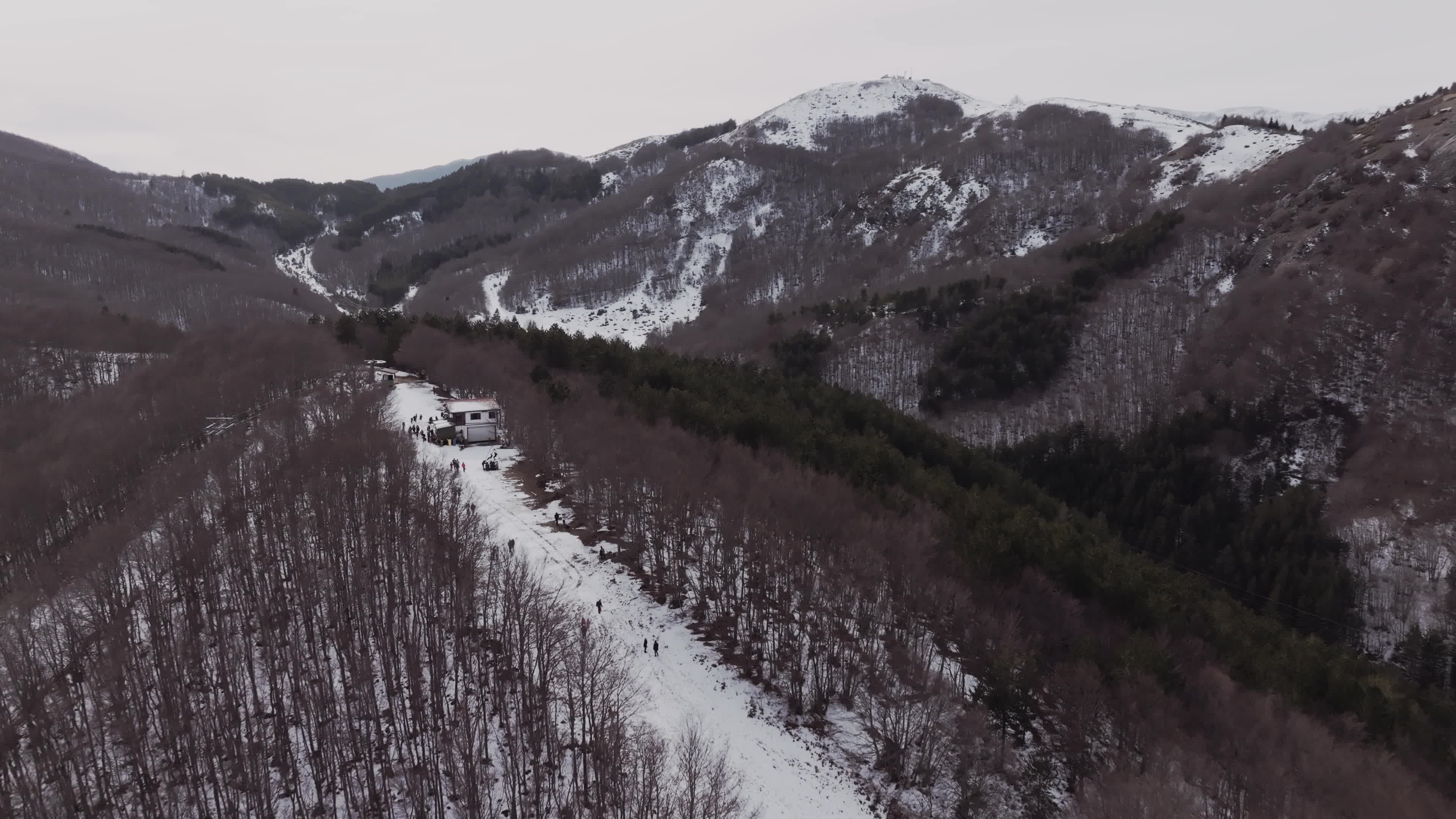 Drone View of Snow-Covered Mountains in Roccaraso, Italy