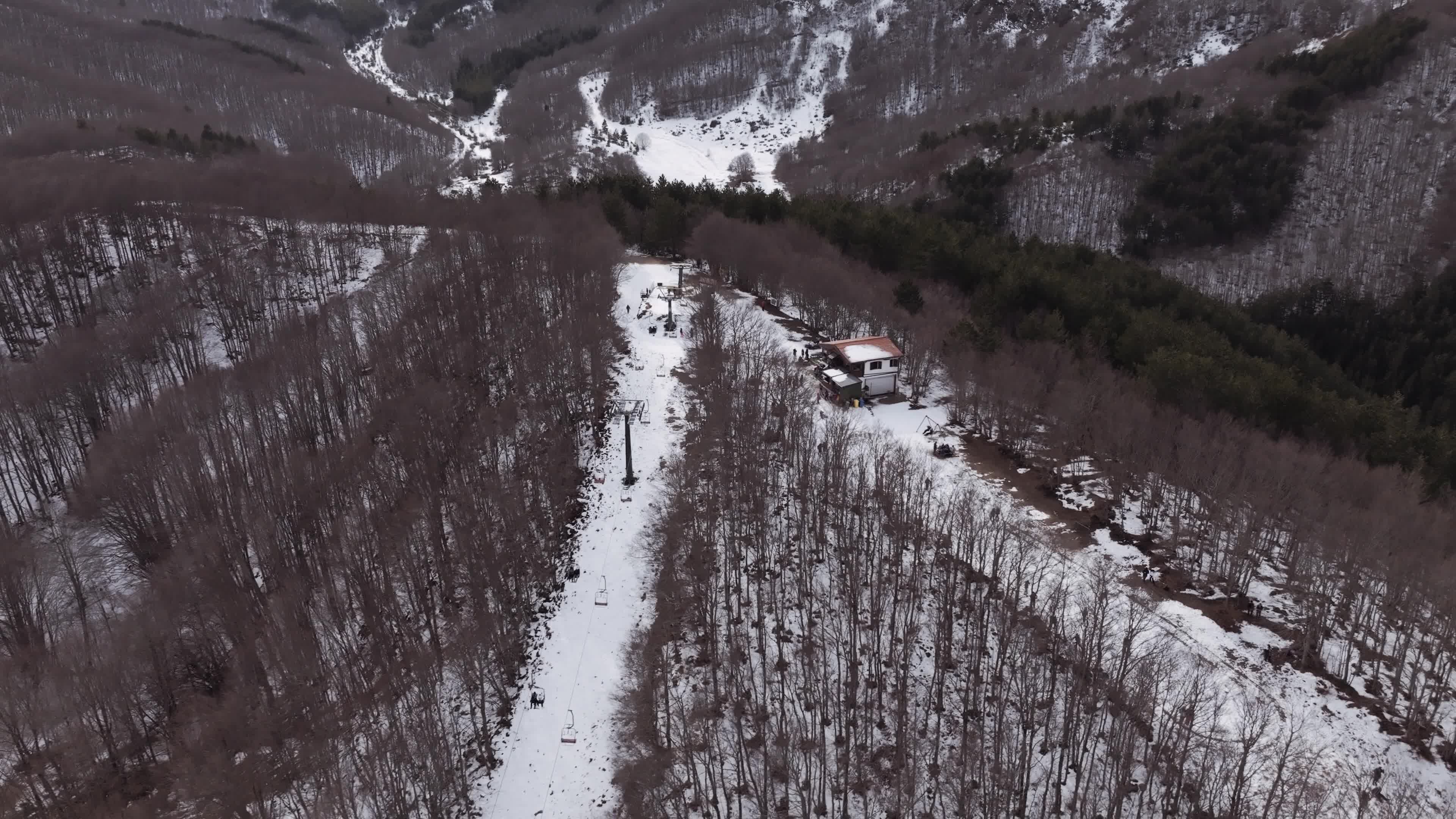Drone View of Snow-Covered Mountains in Roccaraso, Italy