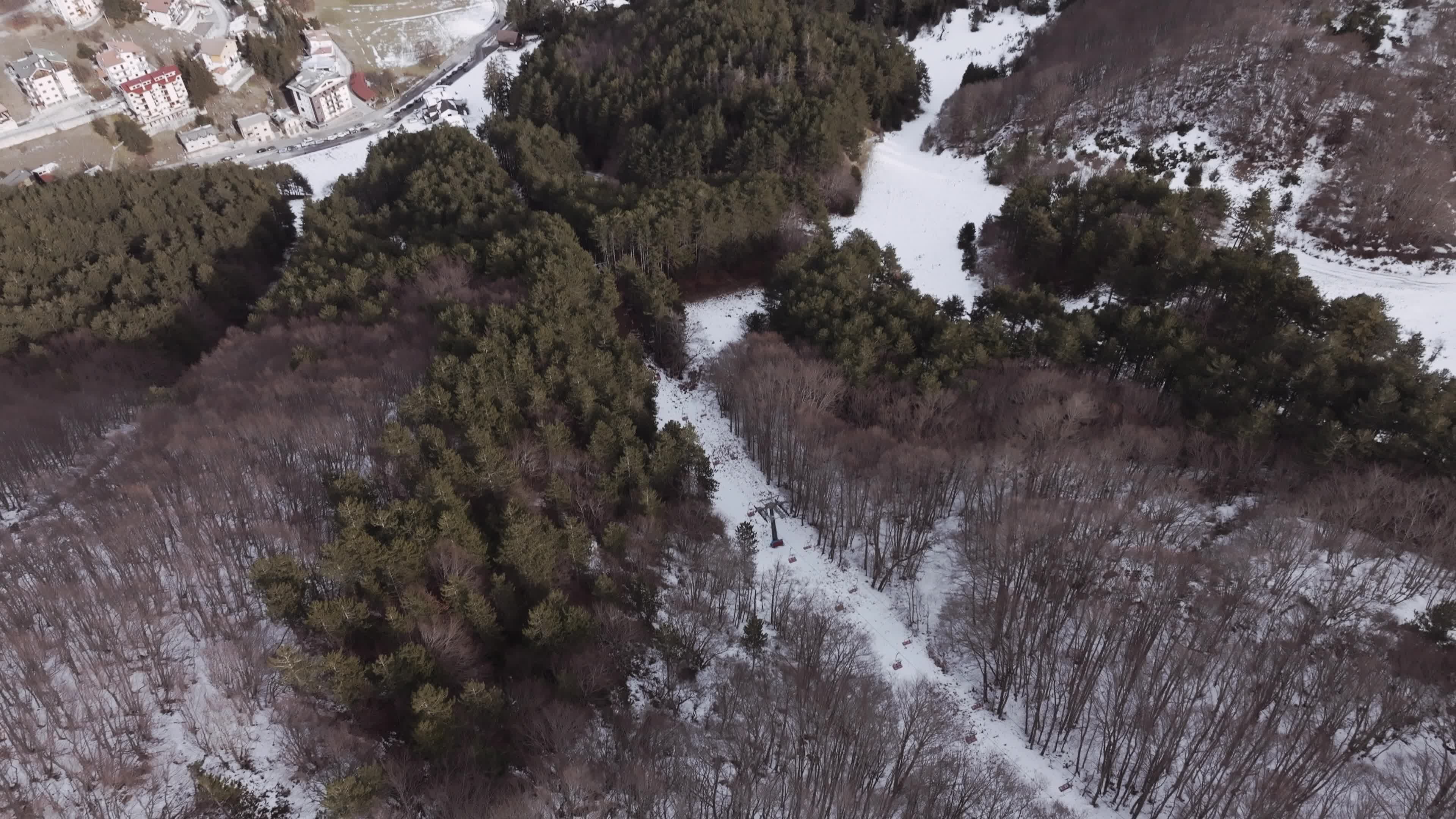 Drone View of Snow-Covered Mountains in Roccaraso, Italy