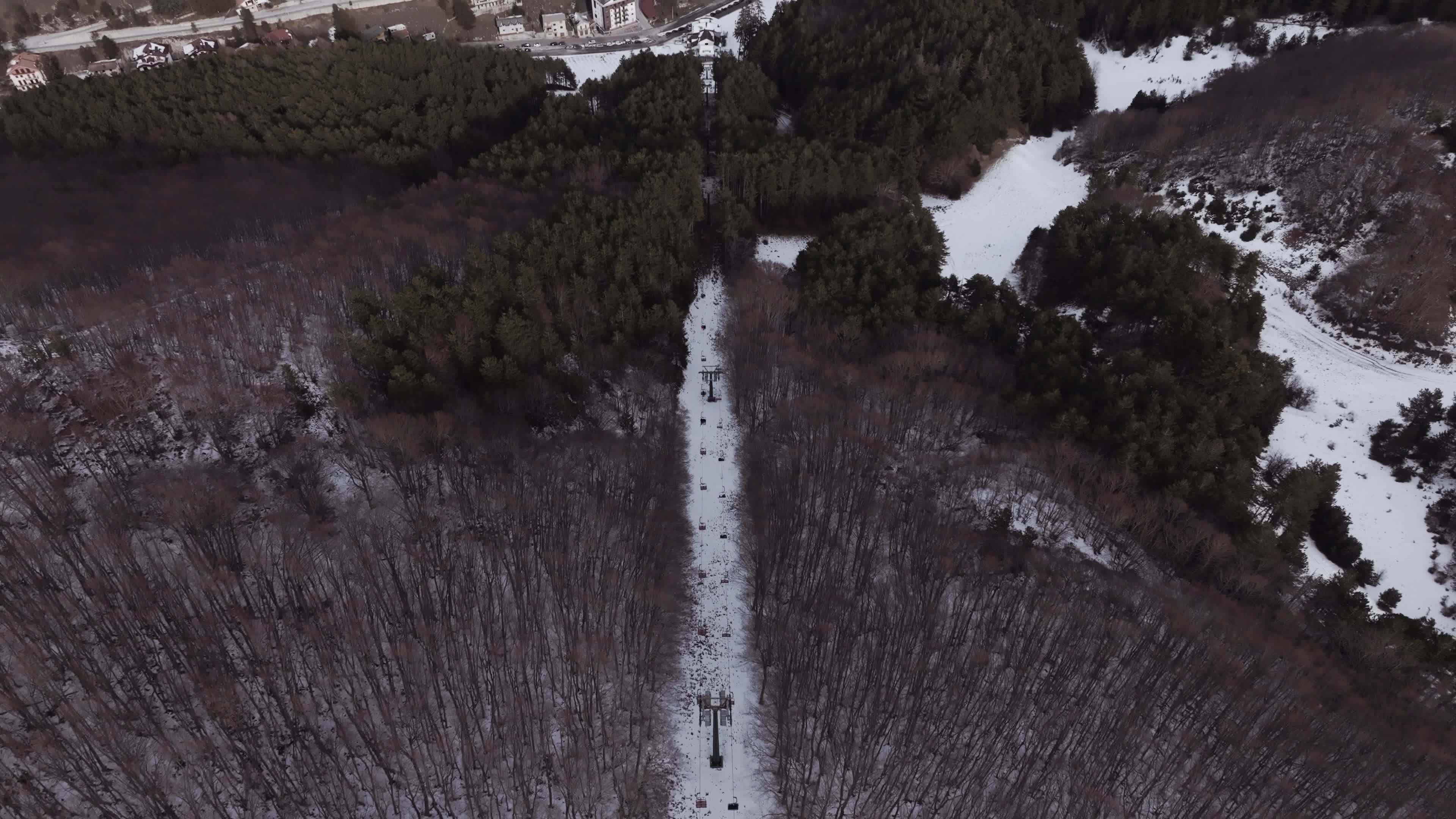 Drone View of Snow-Covered Mountains in Roccaraso, Italy