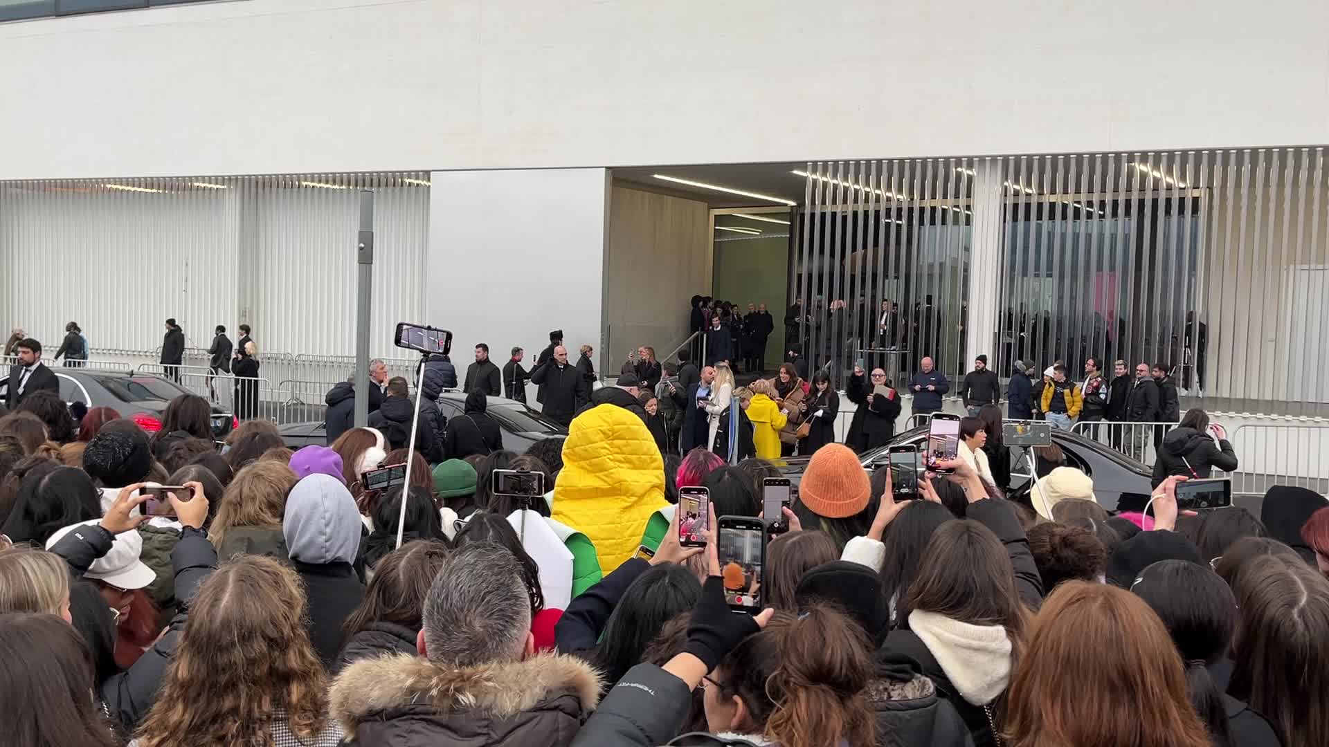 The crowd for the arrival of the South Korean boy band Enhypen at the Prada fashion show during the Milan Men’s Fashion Week Fall/Winter 2023/2024