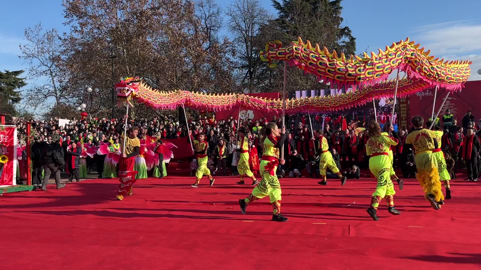 The Dragon Parade for the Chinese Lunar New Year of the Rabbit 2023 at the Arco della Pace in Milan