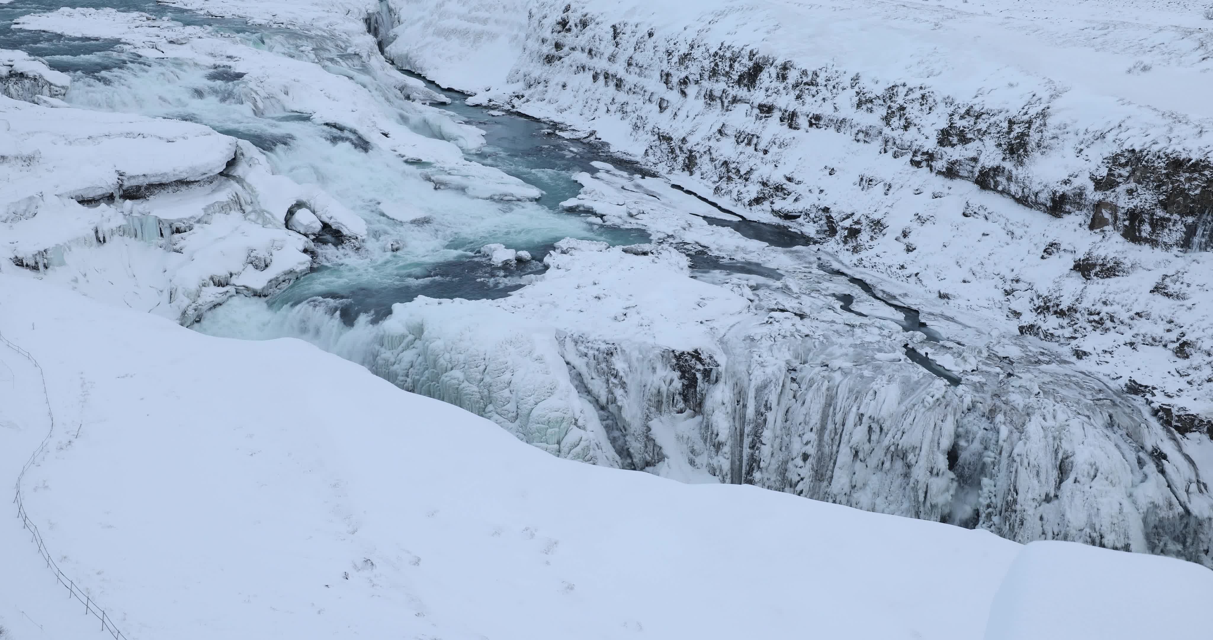 Gullfoss Waterfall In The Winter Time In Iceland