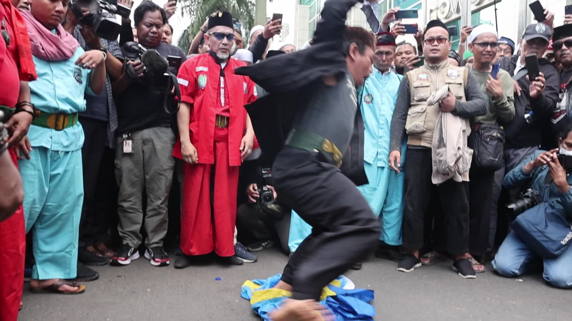 Protest Over Burning Qur'an Incident In Sweden Outside Swedish Embassy Building in Jakarta, Indonesia