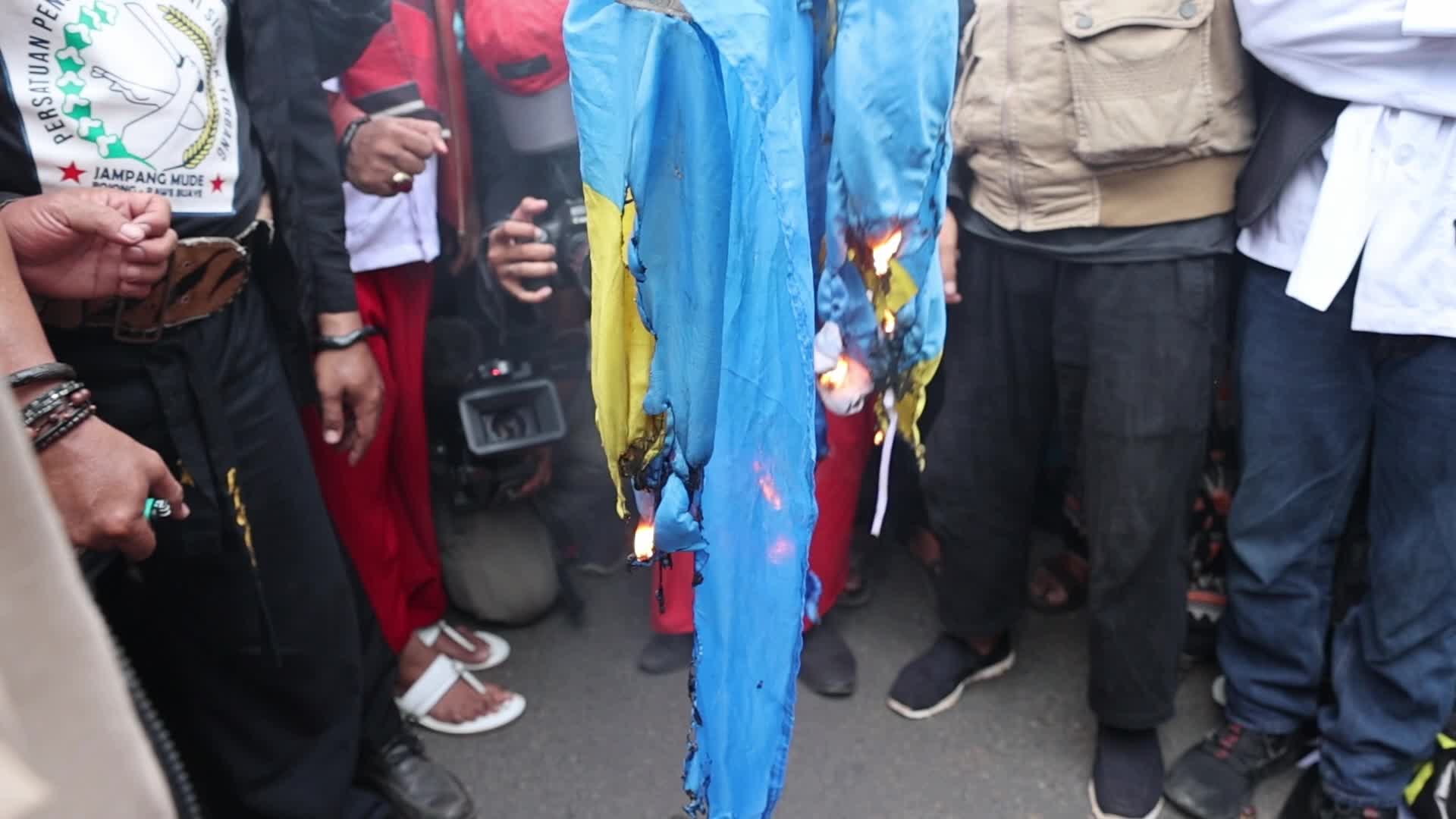 Protest Over Burning Qur'an Incident In Sweden Outside Swedish Embassy Building in Jakarta, Indonesia