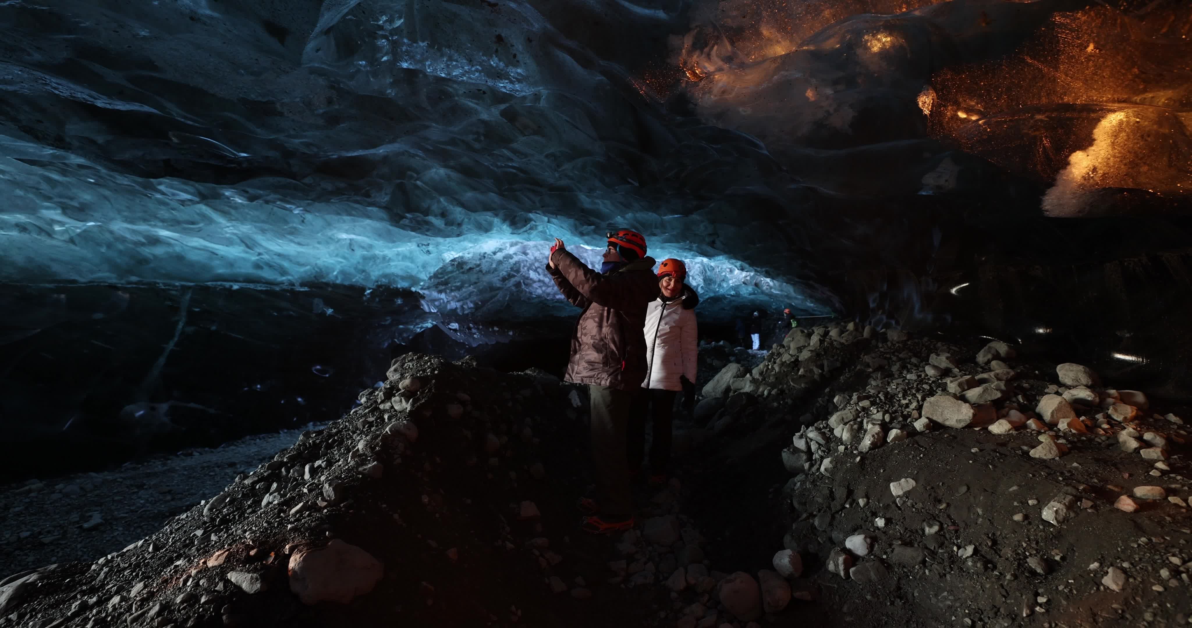 Sunrise In The Ice Cave In Iceland