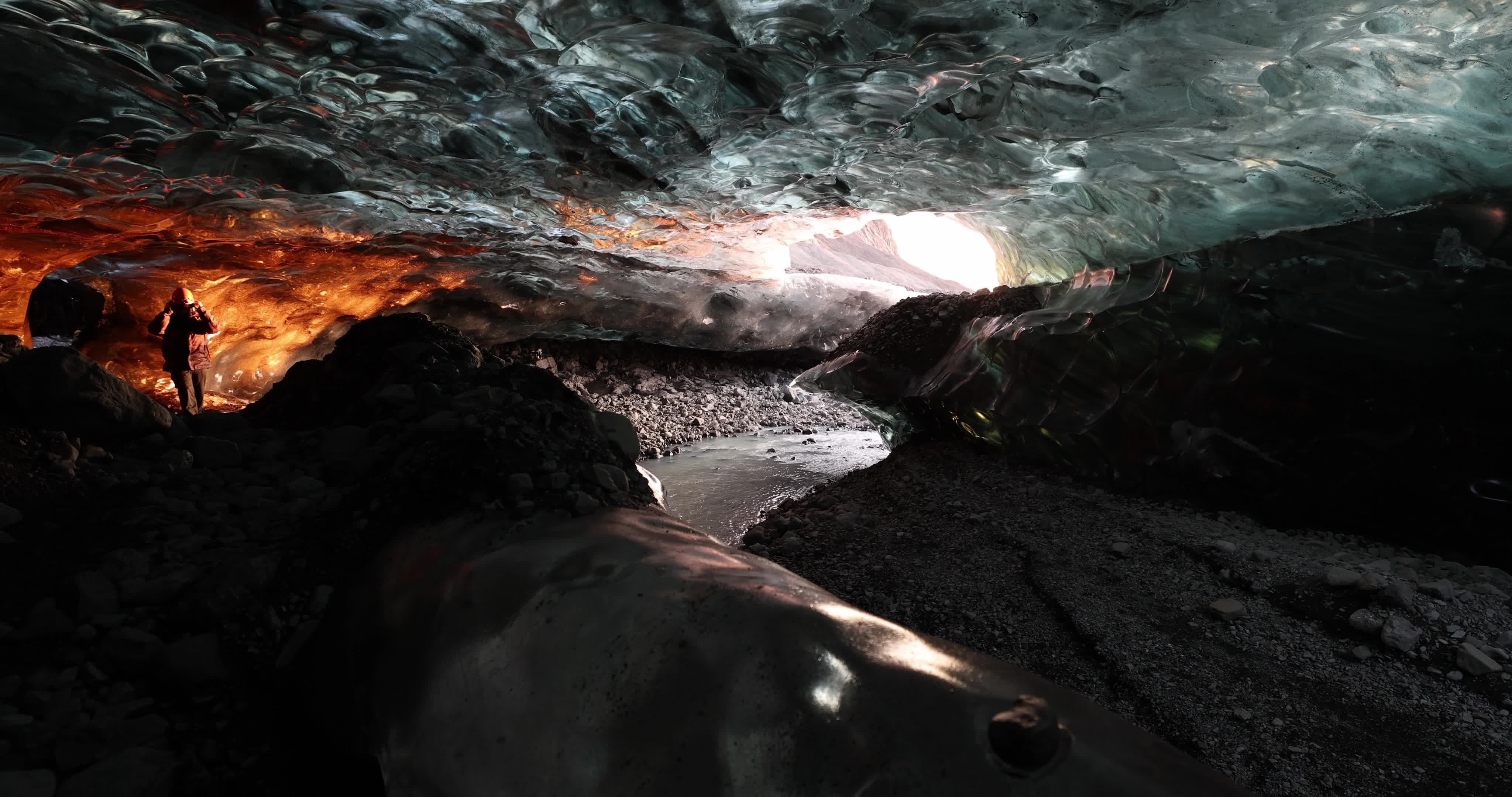 Sunrise In The Ice Cave In Iceland