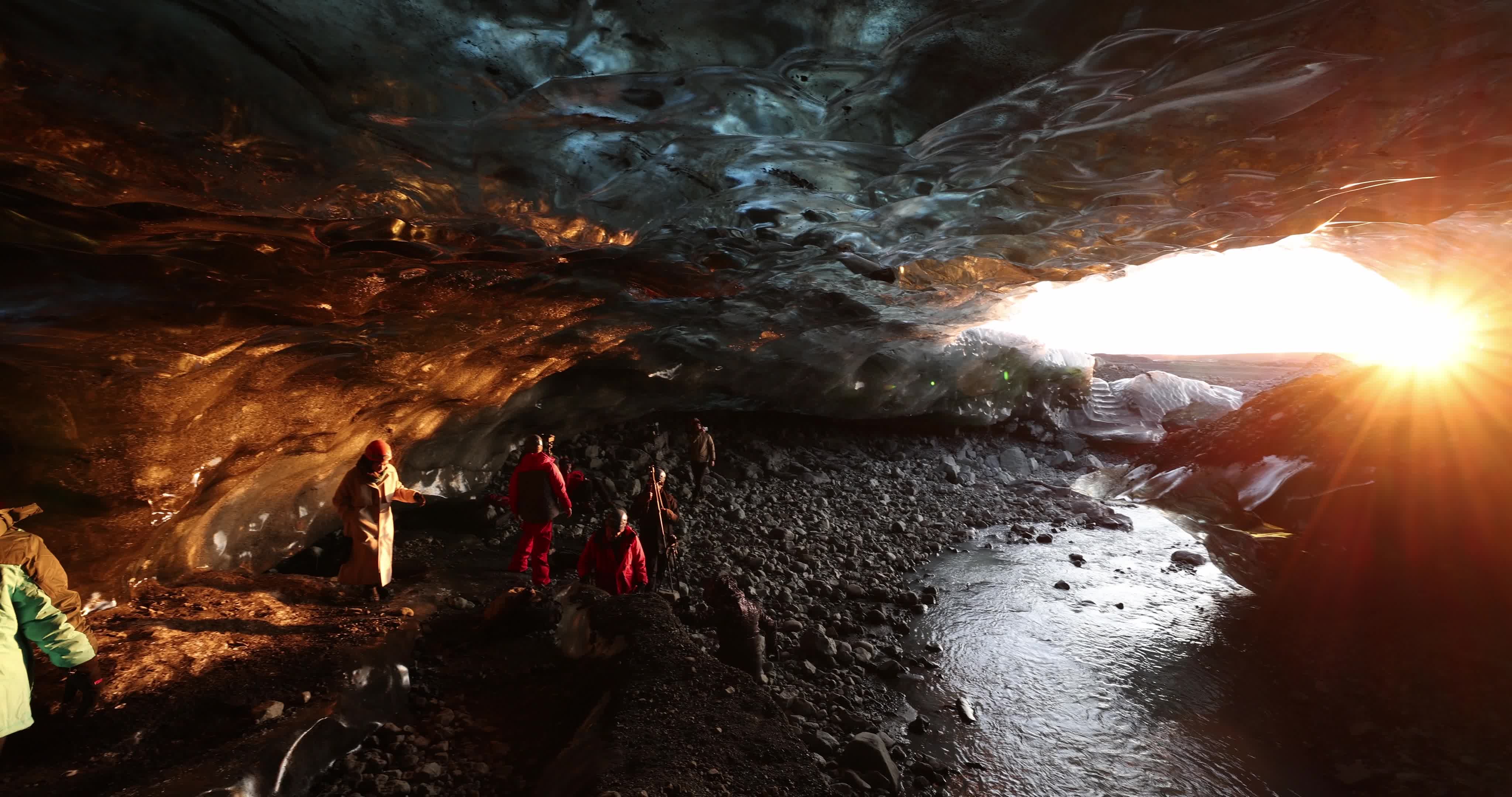Sunrise In The Ice Cave In Iceland