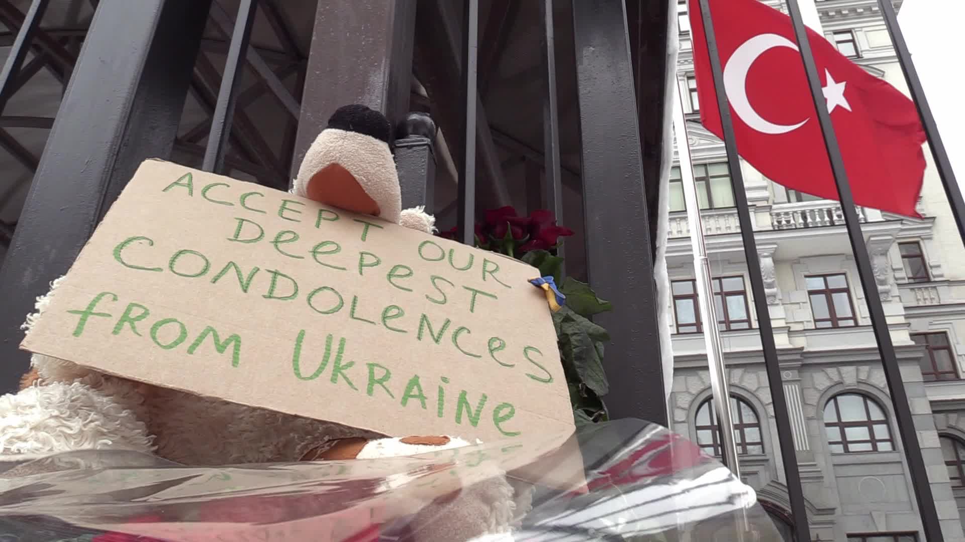 Tribute to the victims of the Turkish earthquake in Kyiv, amid Russia's invasion of Ukraine