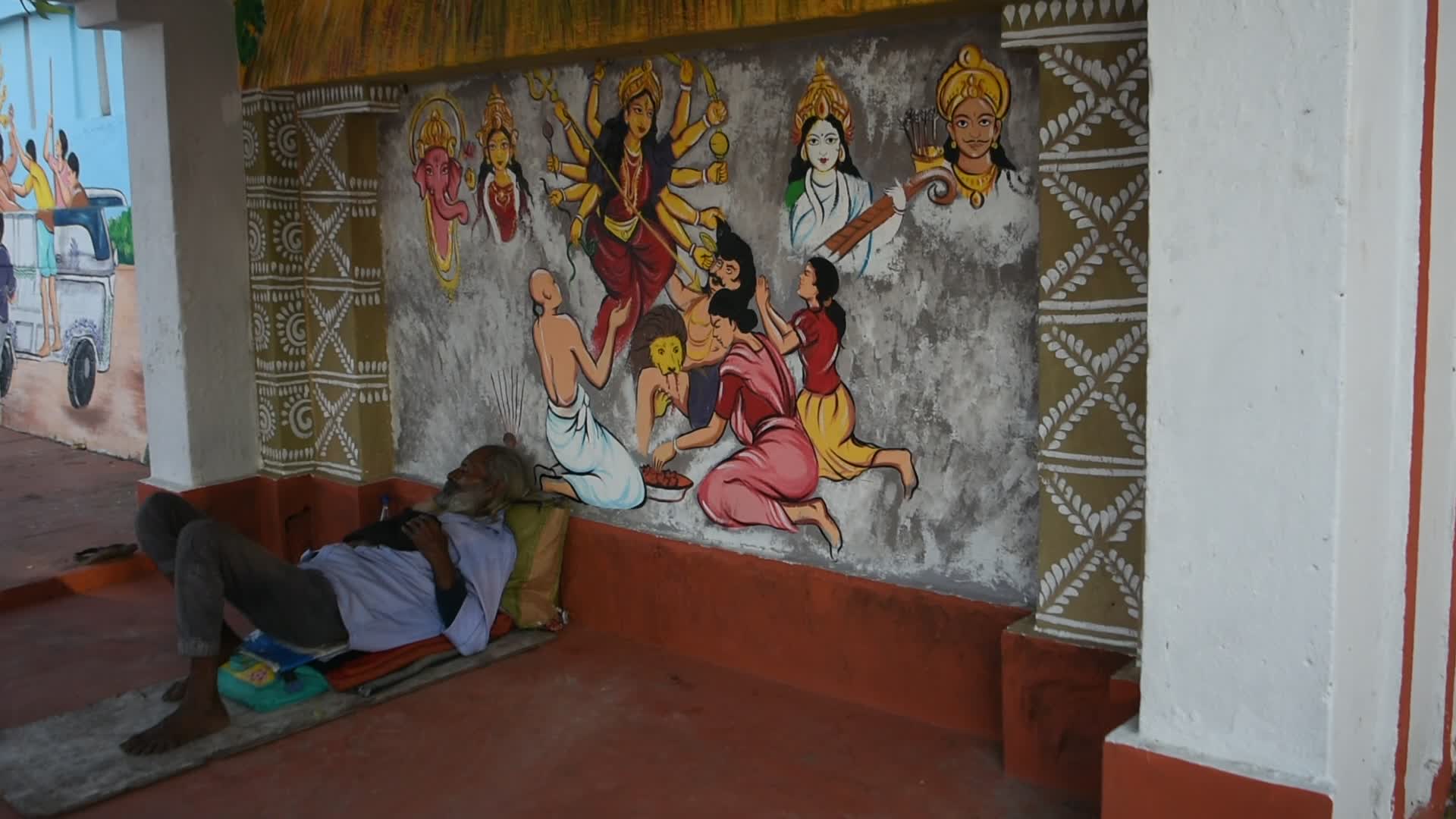 Durga Puja Graffiti wall art in Kolkata.