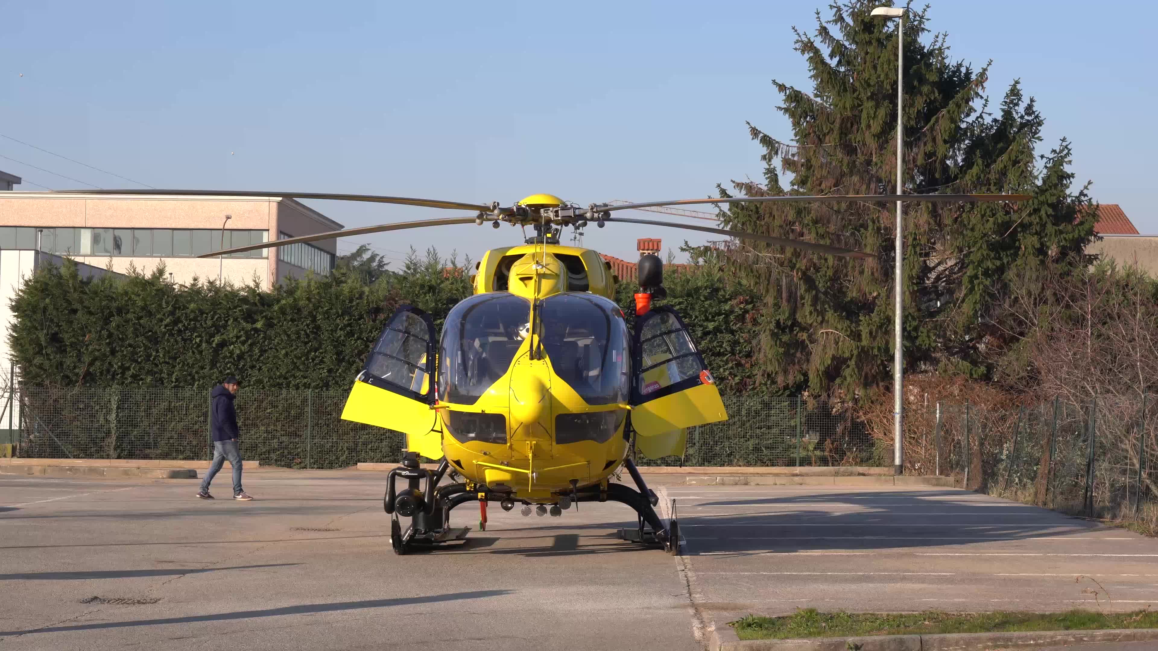 Medical helicopter landed in a public car parking
