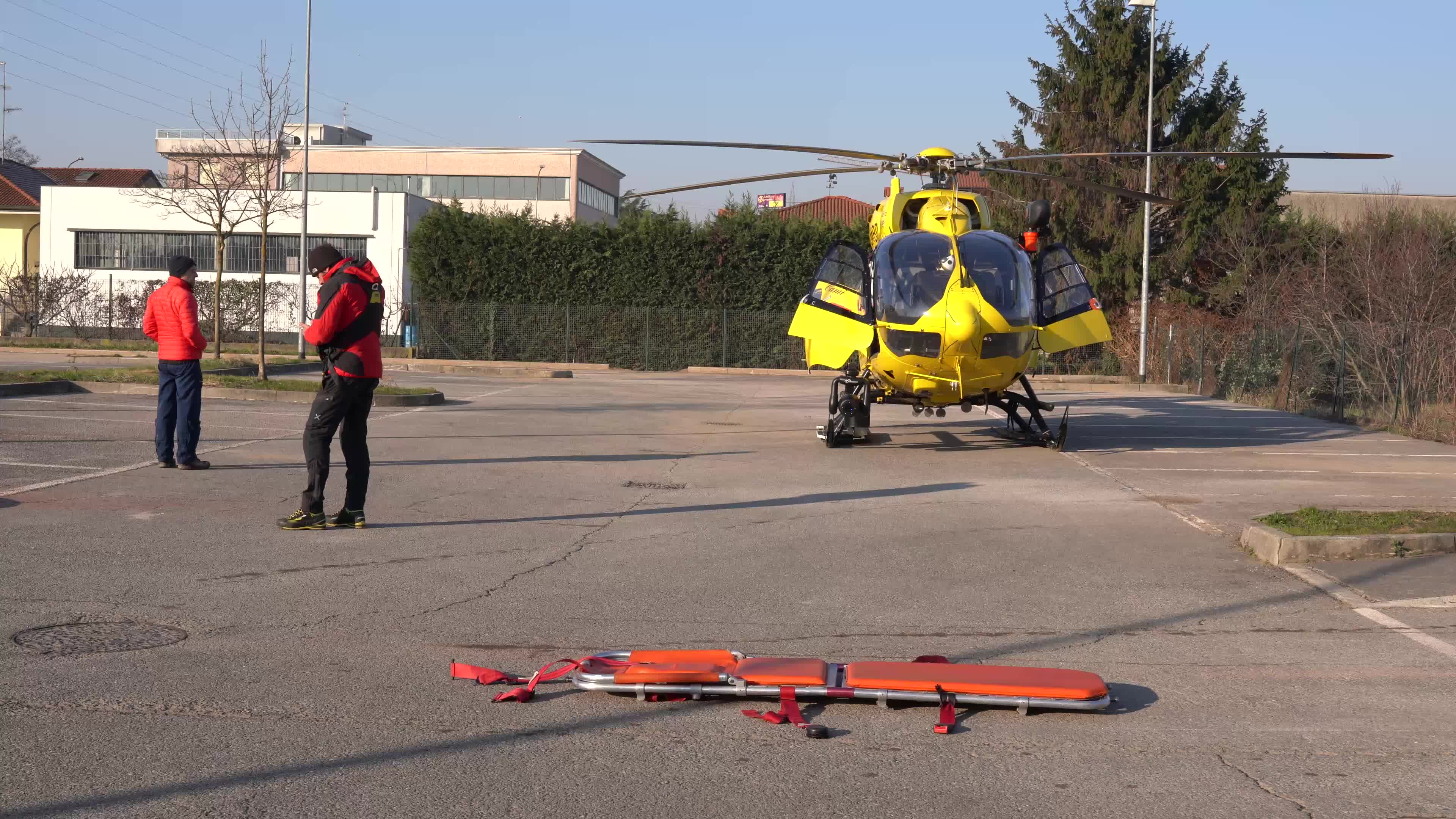 Medical helicopter landed in a public car parking