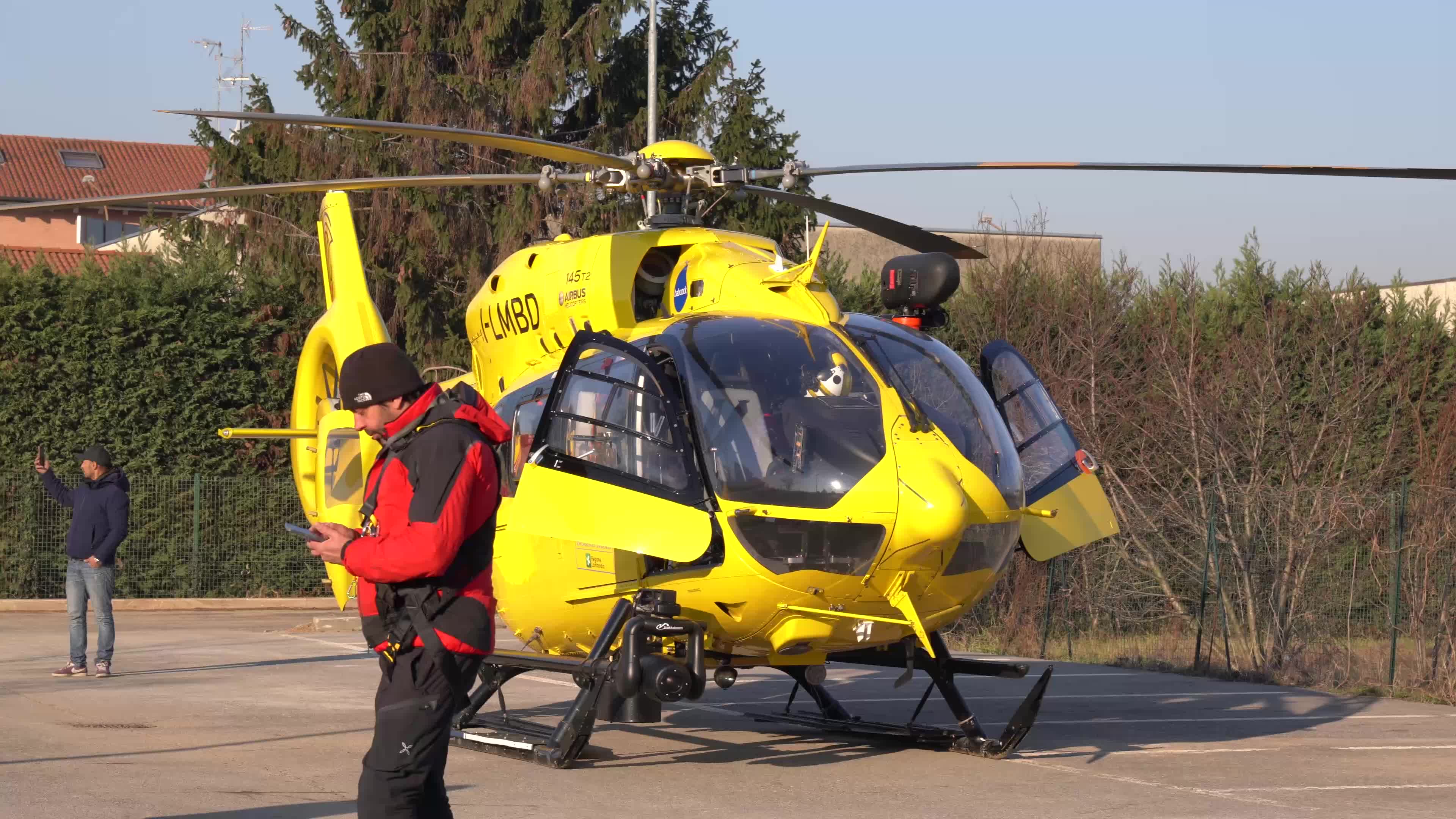 Medical helicopter landed in a public car parking