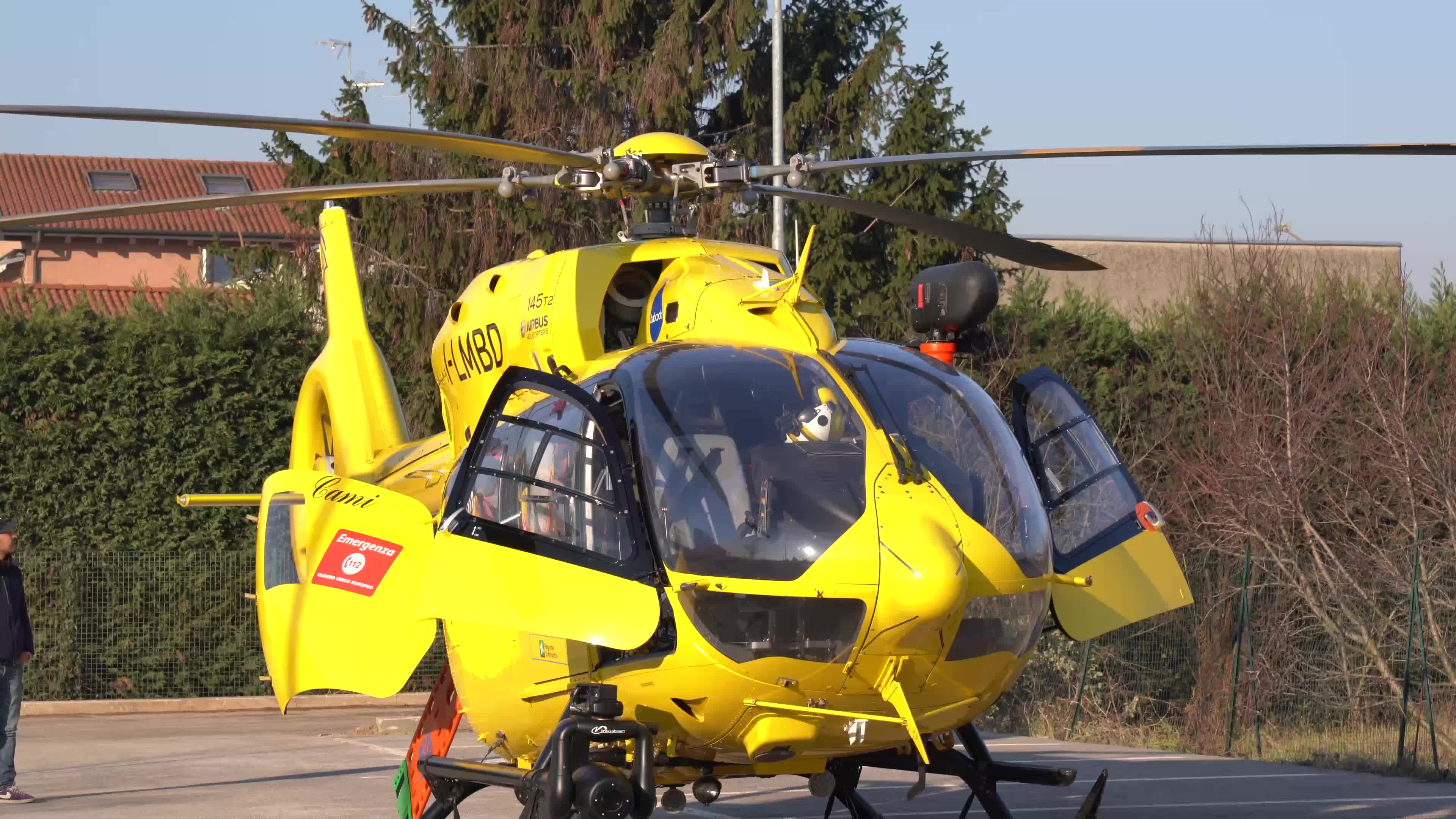 Medical helicopter landed in a public car parking