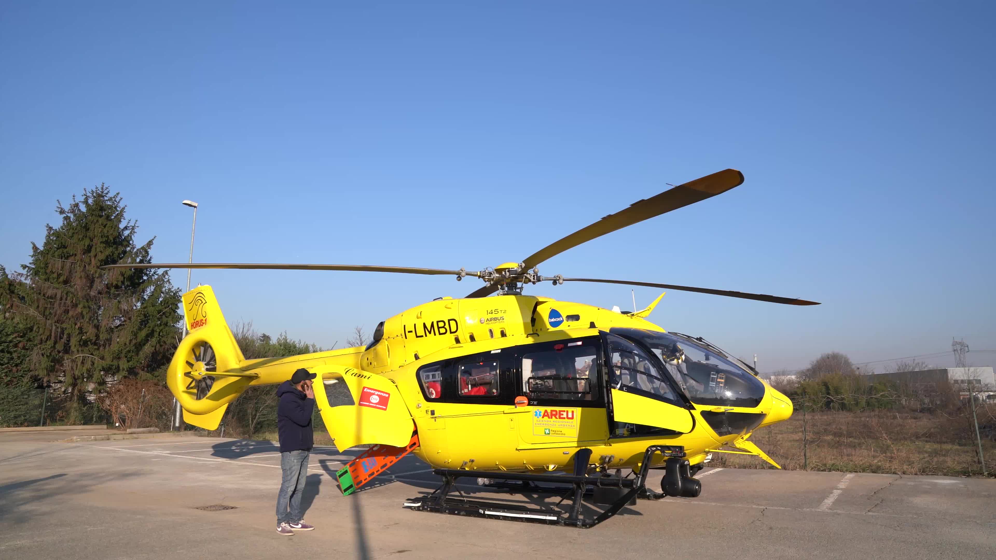 Medical helicopter landed in a public car parking