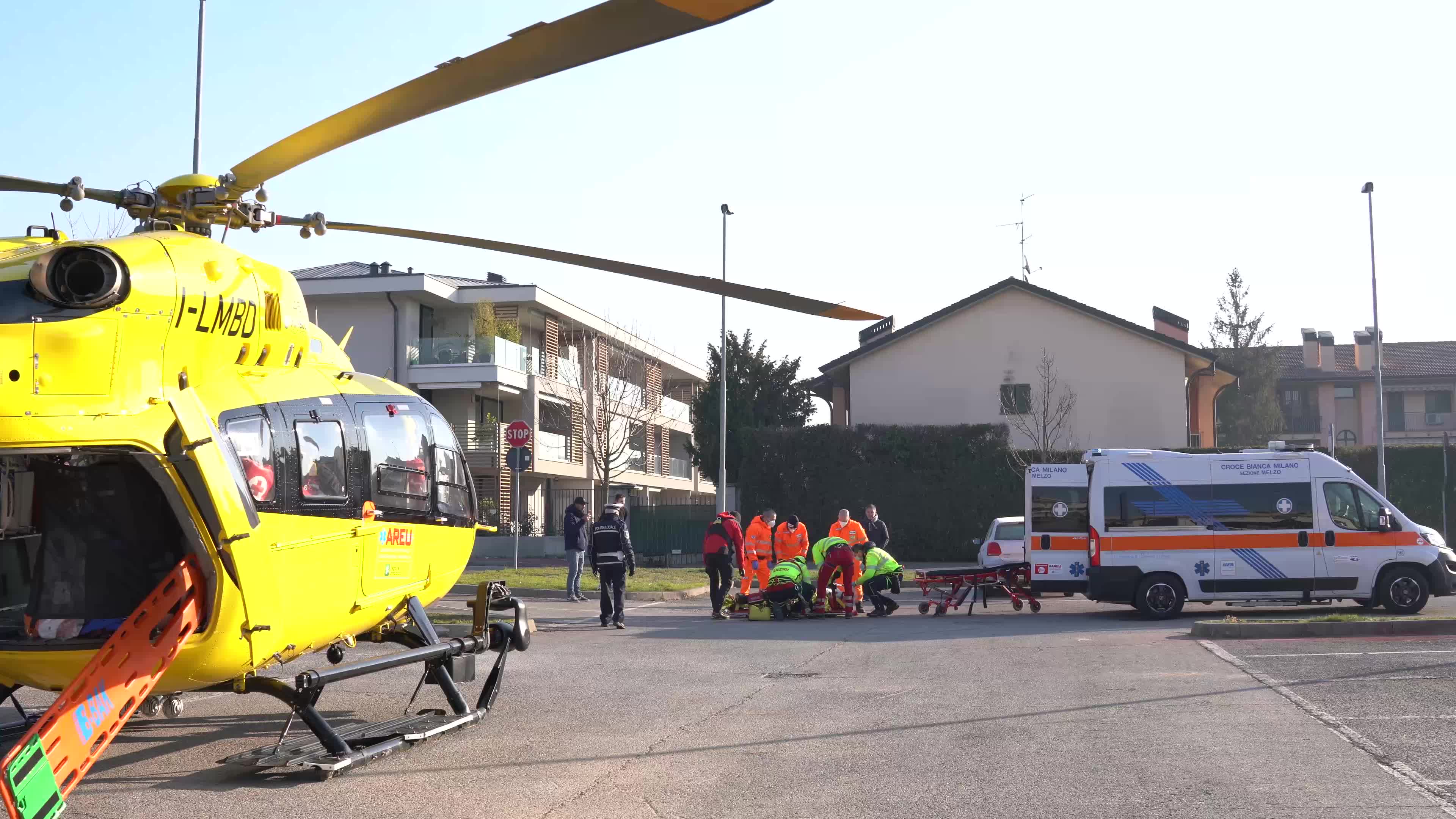 Injured person rescue by Ambulance crew and Medical helicopter crew