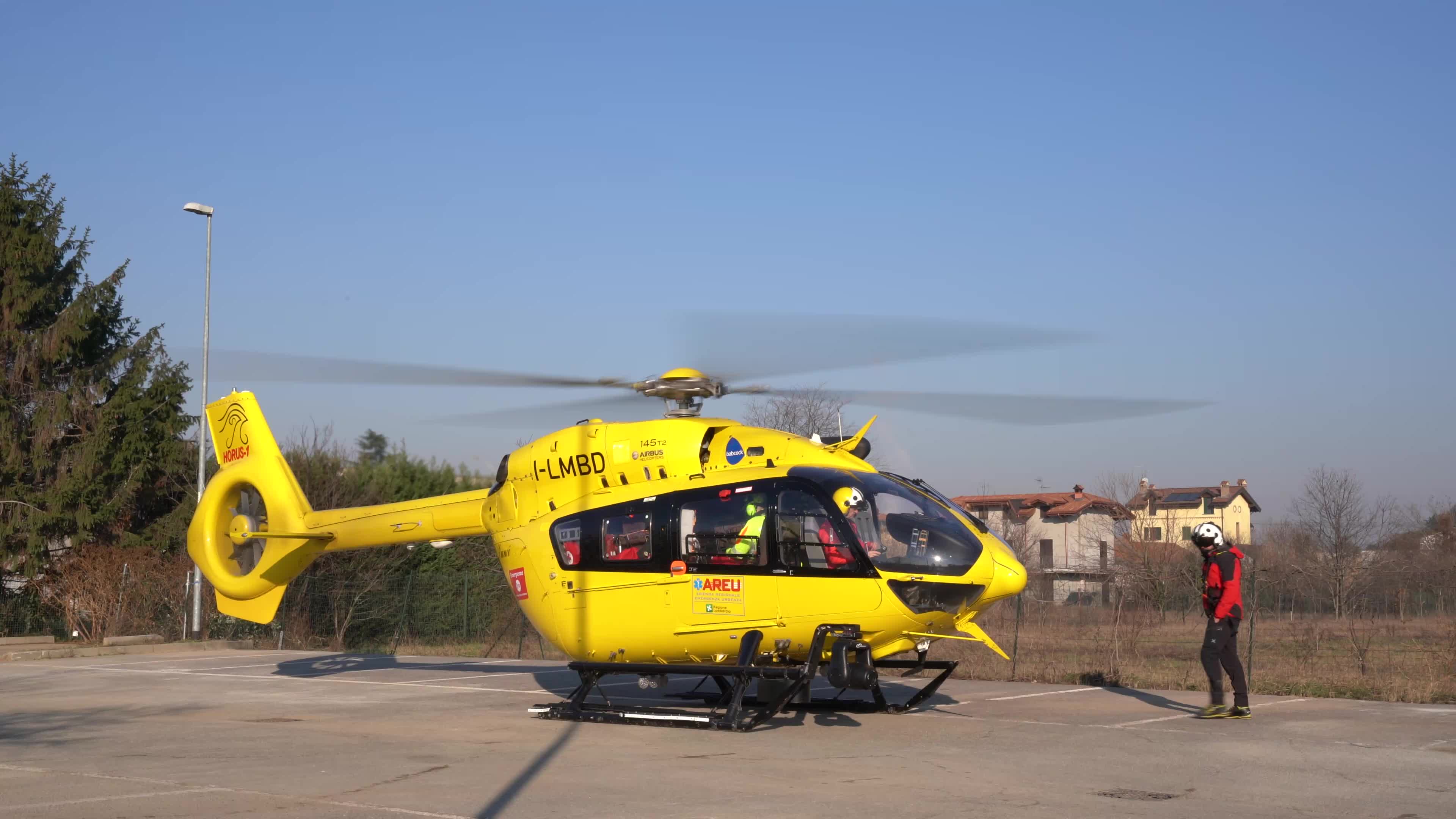 Medical helicopter landed in a public car parking