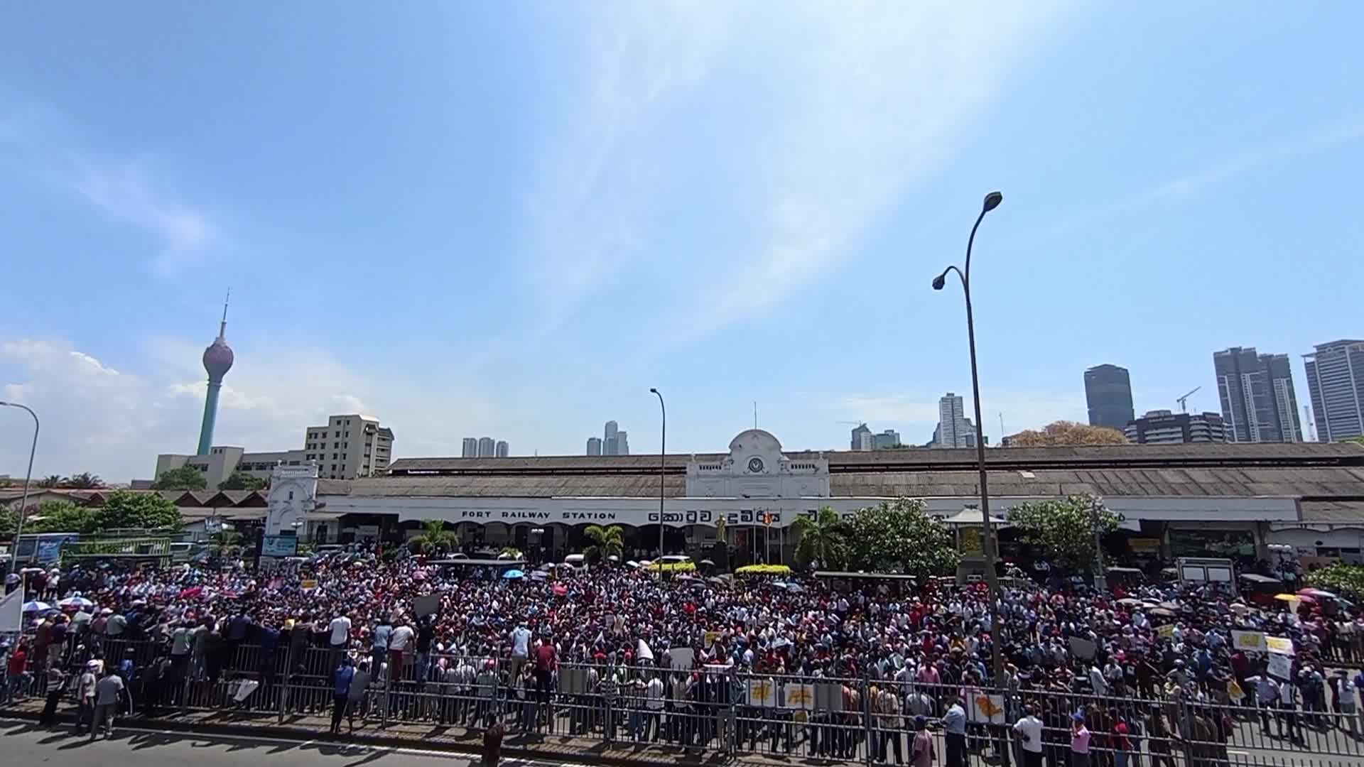 Port authority employees protest tax policies in Colombo, Sri Lanka